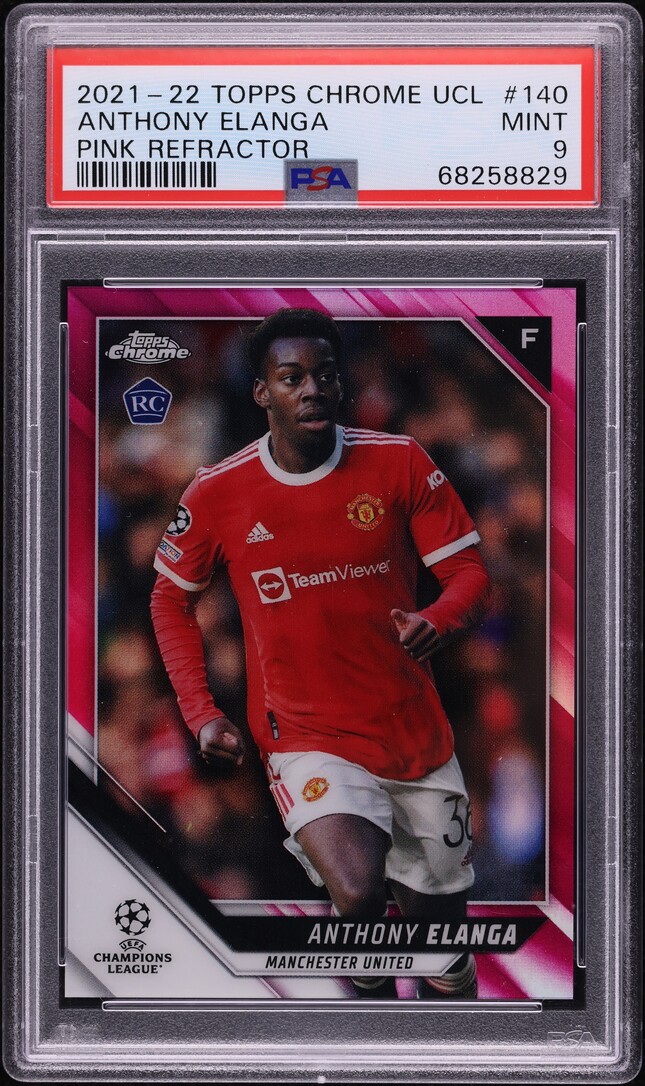 2021 Topps Chrome UEFA Pink Refractor Anthony Elanga ROOKIE /175 #140 PSA 9 MINT
