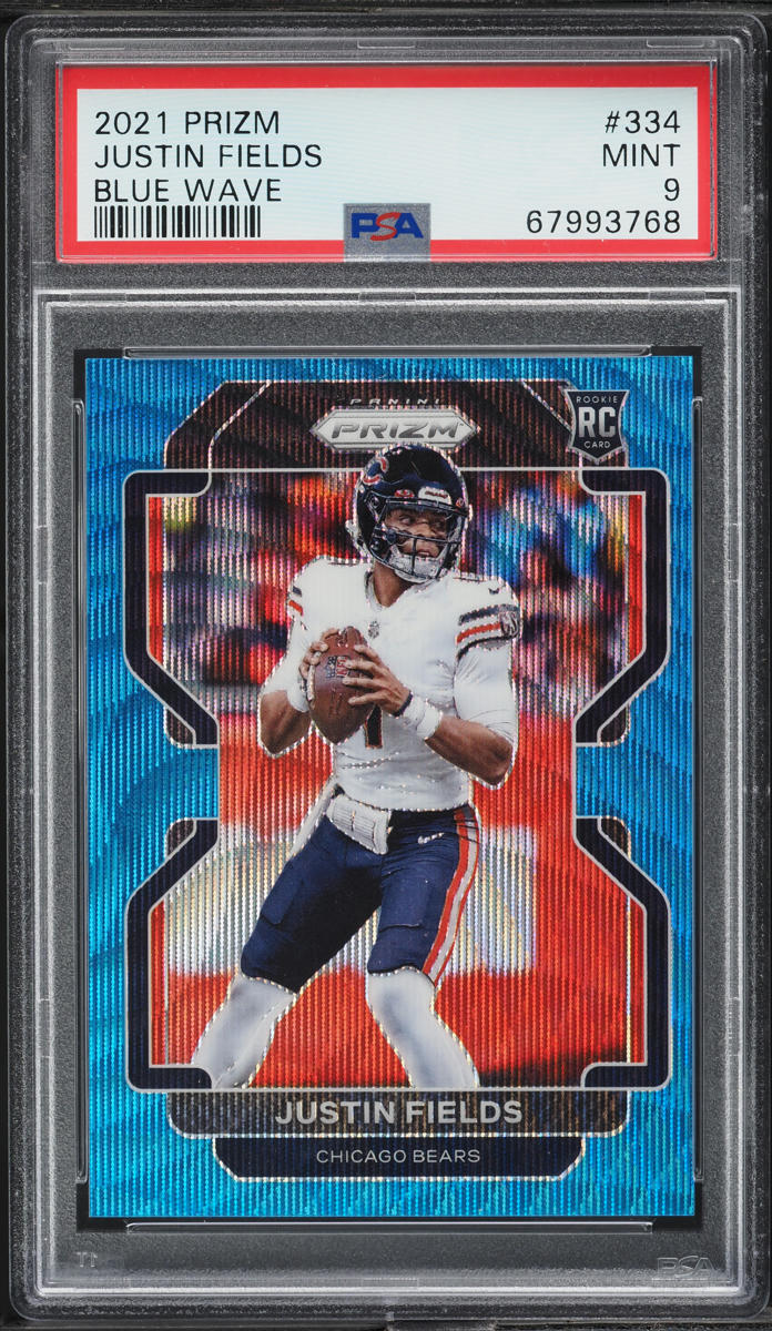 2021 Panini Prizm Blue Wave Justin Fields ROOKIE /199 #334 PSA 9 MINT