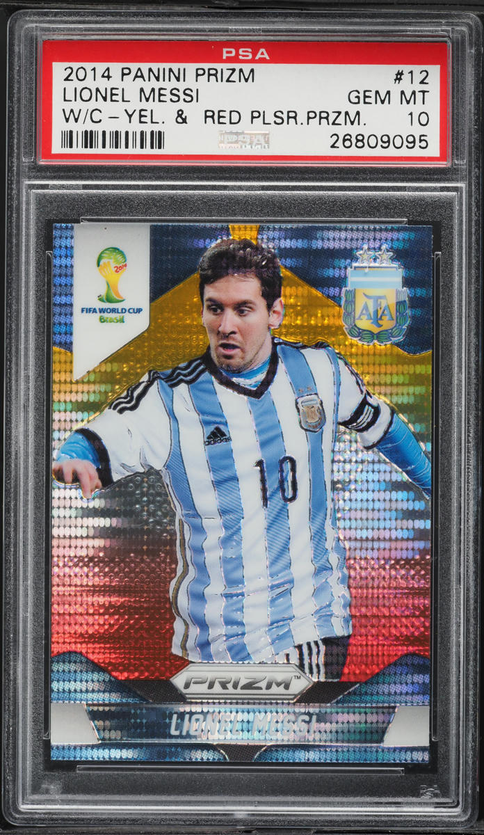 2014 Panini Prizm World Cup Yellow & Red Pulsar Lionel Messi #12 PSA 10 GEM MINT