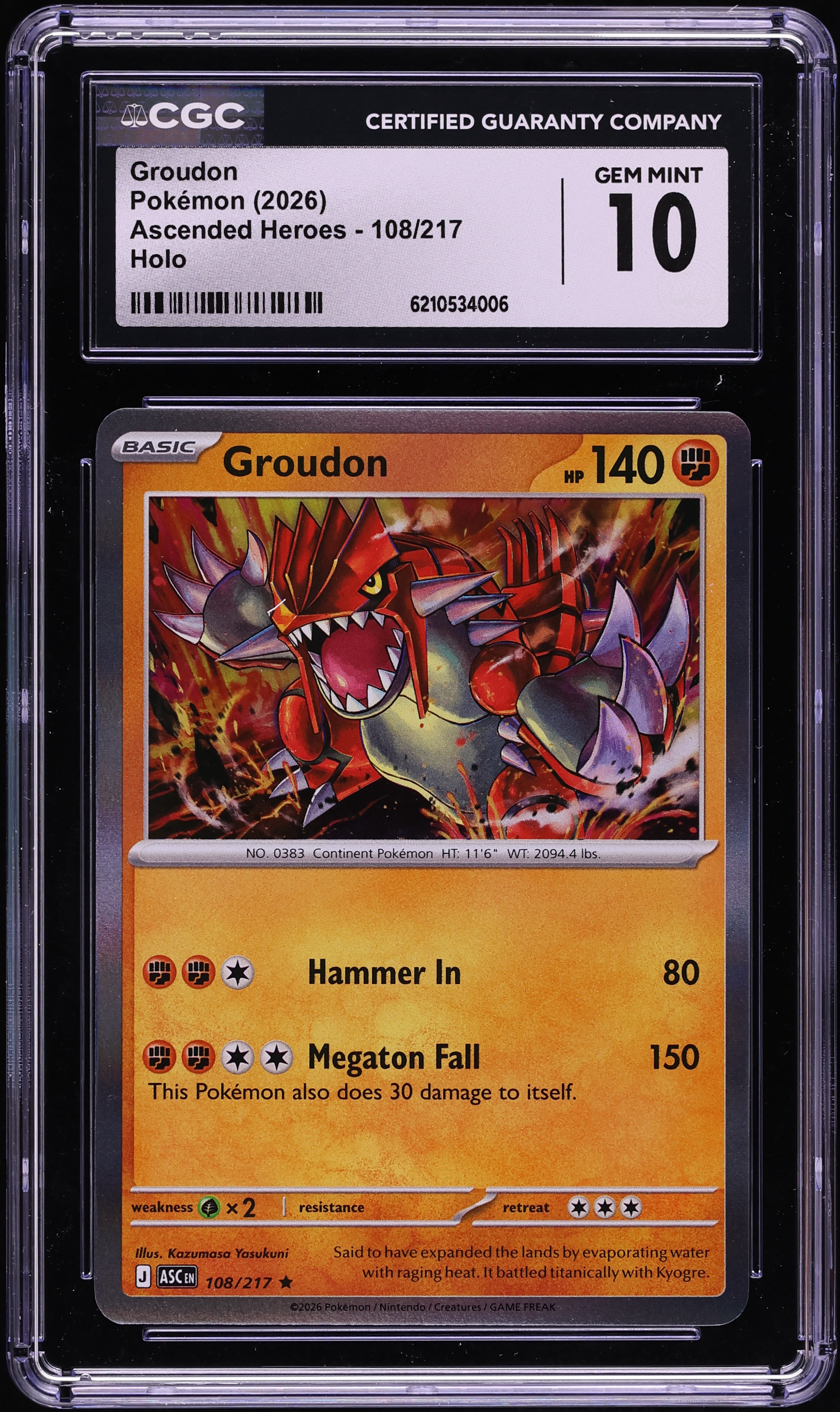 2026 Pokemon Mega Evolution Ascended Heroes Holo Groudon #108 CGC 10 GEM MINT