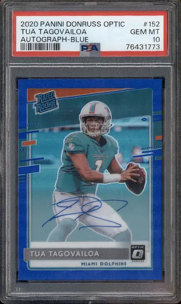 2020 Panini Donruss Optic Autograph Blue #152 Tua Tagovailoa RC Auto /75 PSA 10