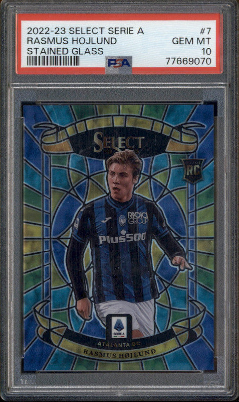 2022-23 Panini Select Serie A Stained Glass Rasmus Hojlund RC PSA 10