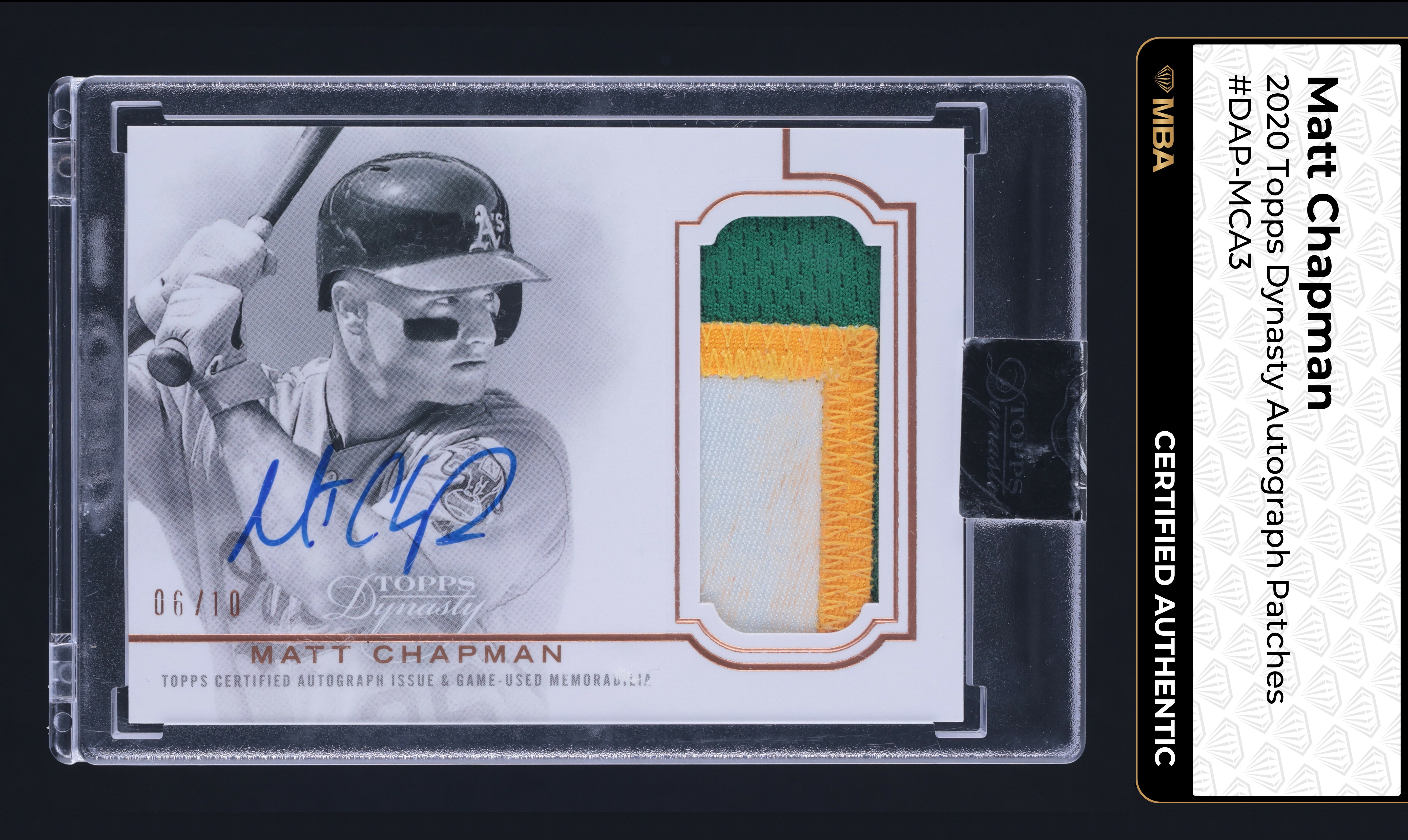 2020 Topps Dynasty Matt Chapman PATCH AUTO /10 #DAP-MCA3 MBA AUTH