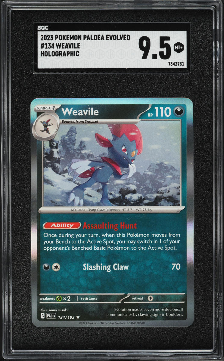 2025 Pokemon Scarlet & Violet Paldea Evolved Holo Weavile #134 SGC 9.5 MINT+