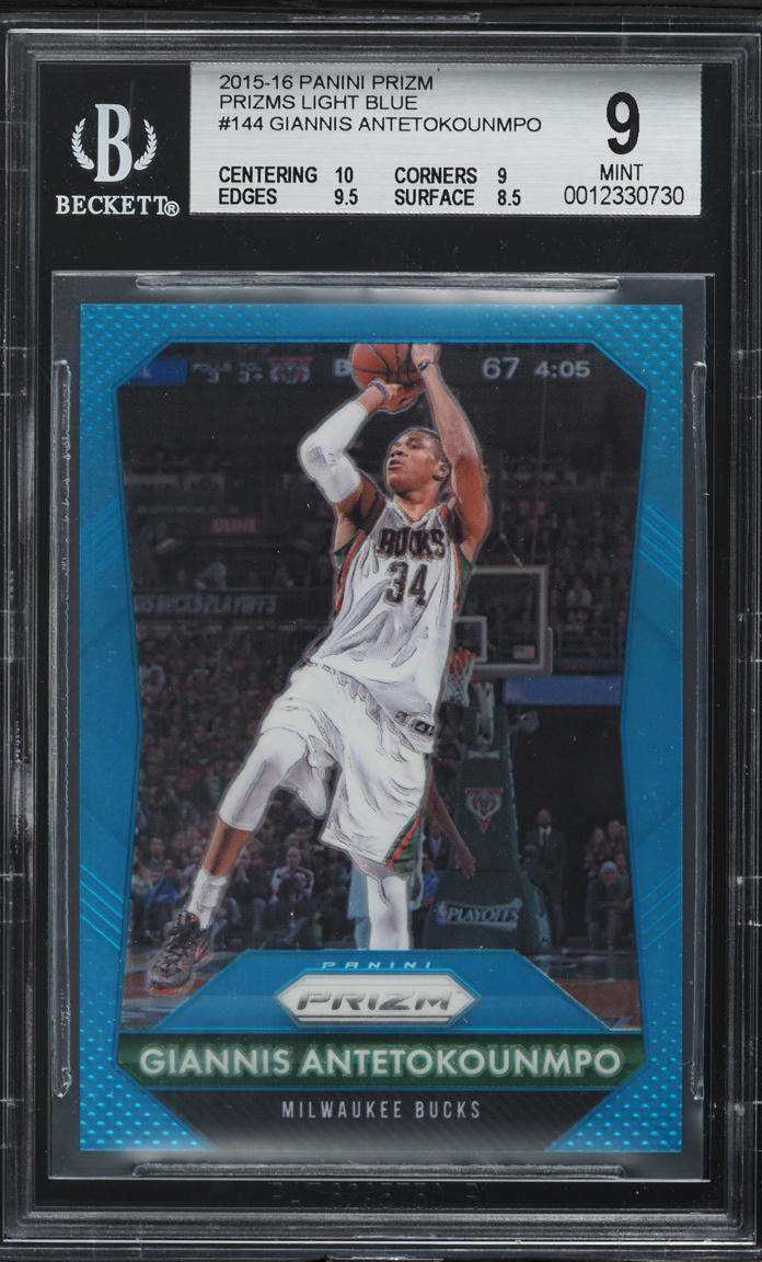 2015 Panini Prizm Light Blue Giannis Antetokounmpo /199 #144 BGS 9 MINT
