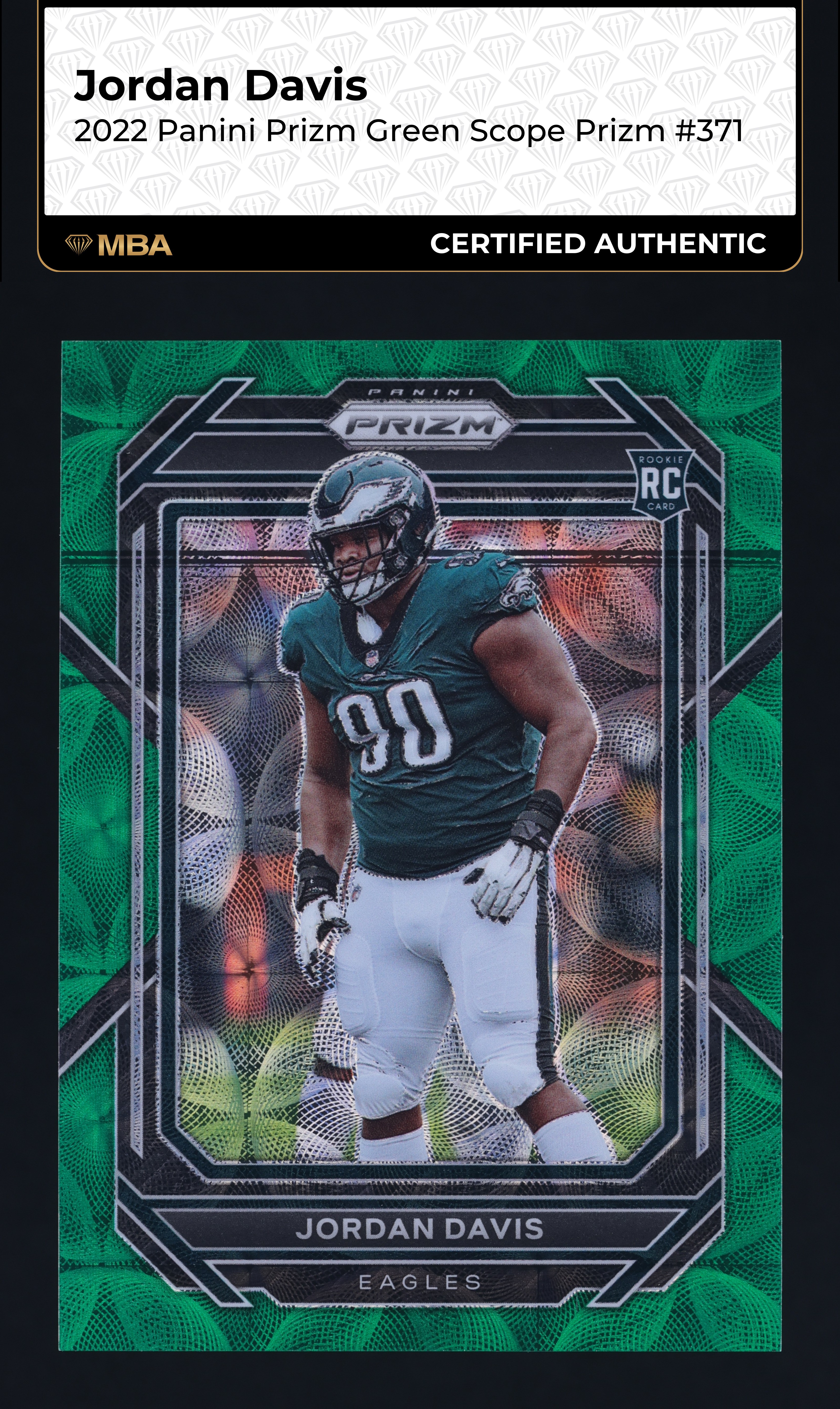 2022 Panini Prizm Green Scope Jordan Davis ROOKIE /75 #371 MBA AUTH