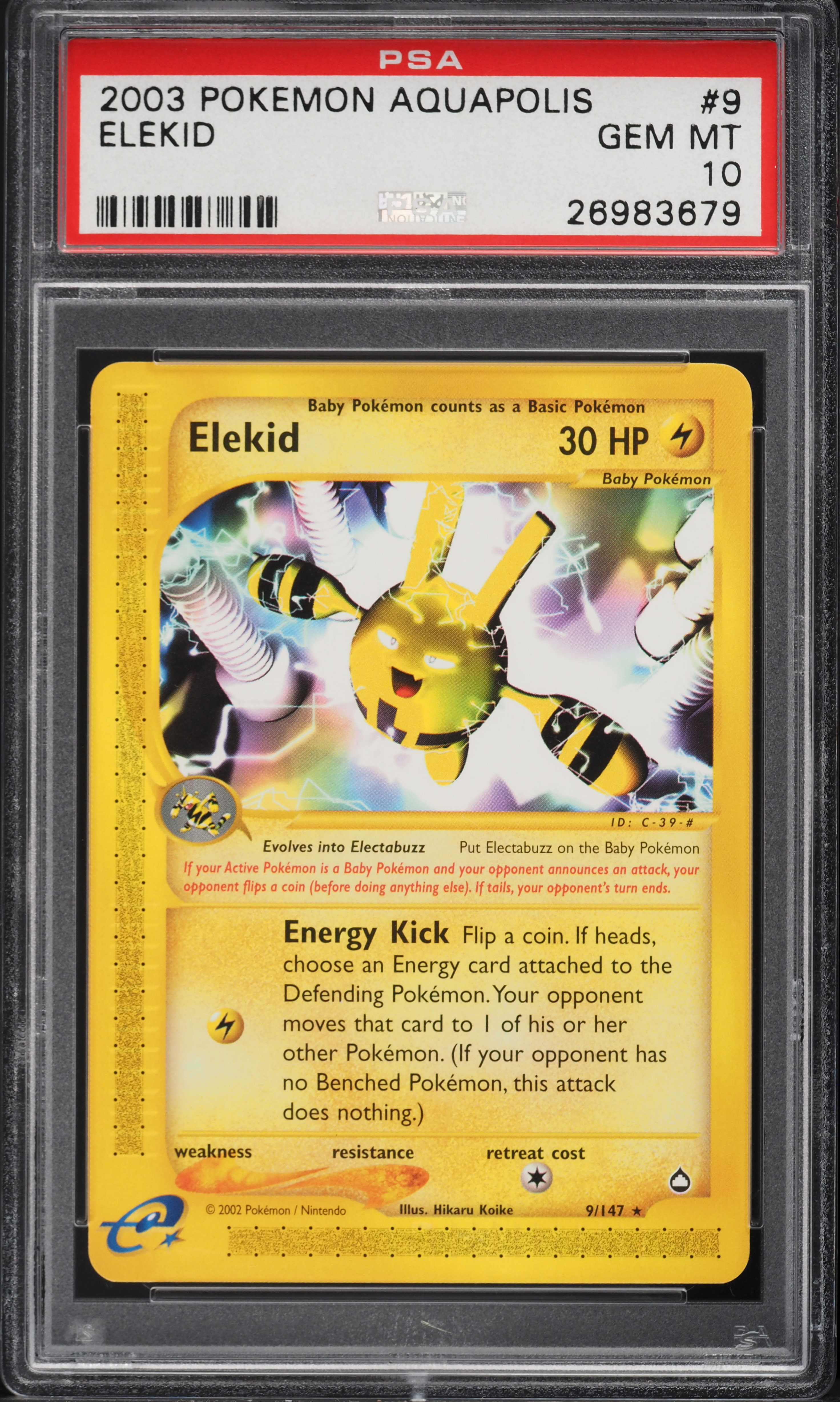 2003 Pokemon Aquapolis Elekid #9 PSA 10 GEM MINT