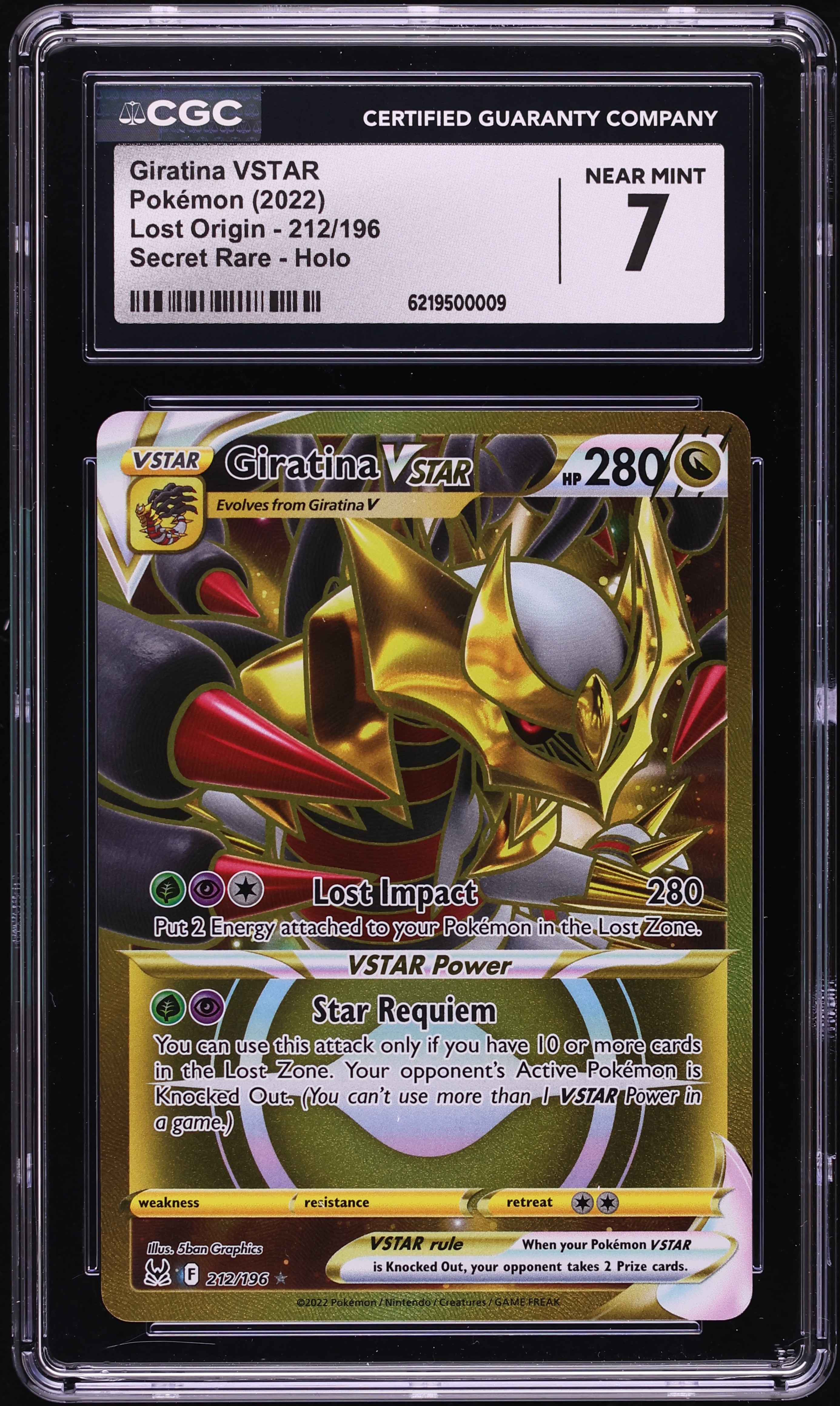 2022 Pokemon Sword & Shield Lost Origin Gold Rare Giratina VSTAR #212 CGC 7 NRMT
