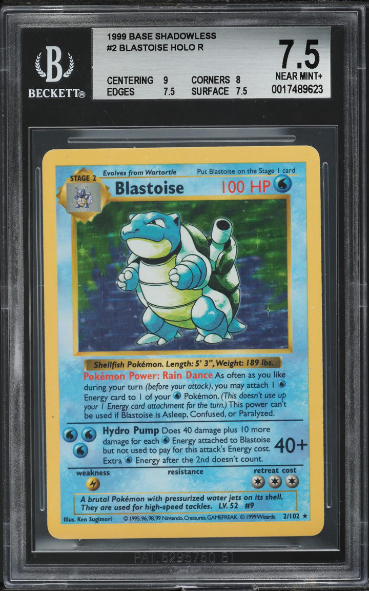 1999 Pokemon Base Set Shadowless Holo Blastoise #2 BGS 7.5 NRMT+