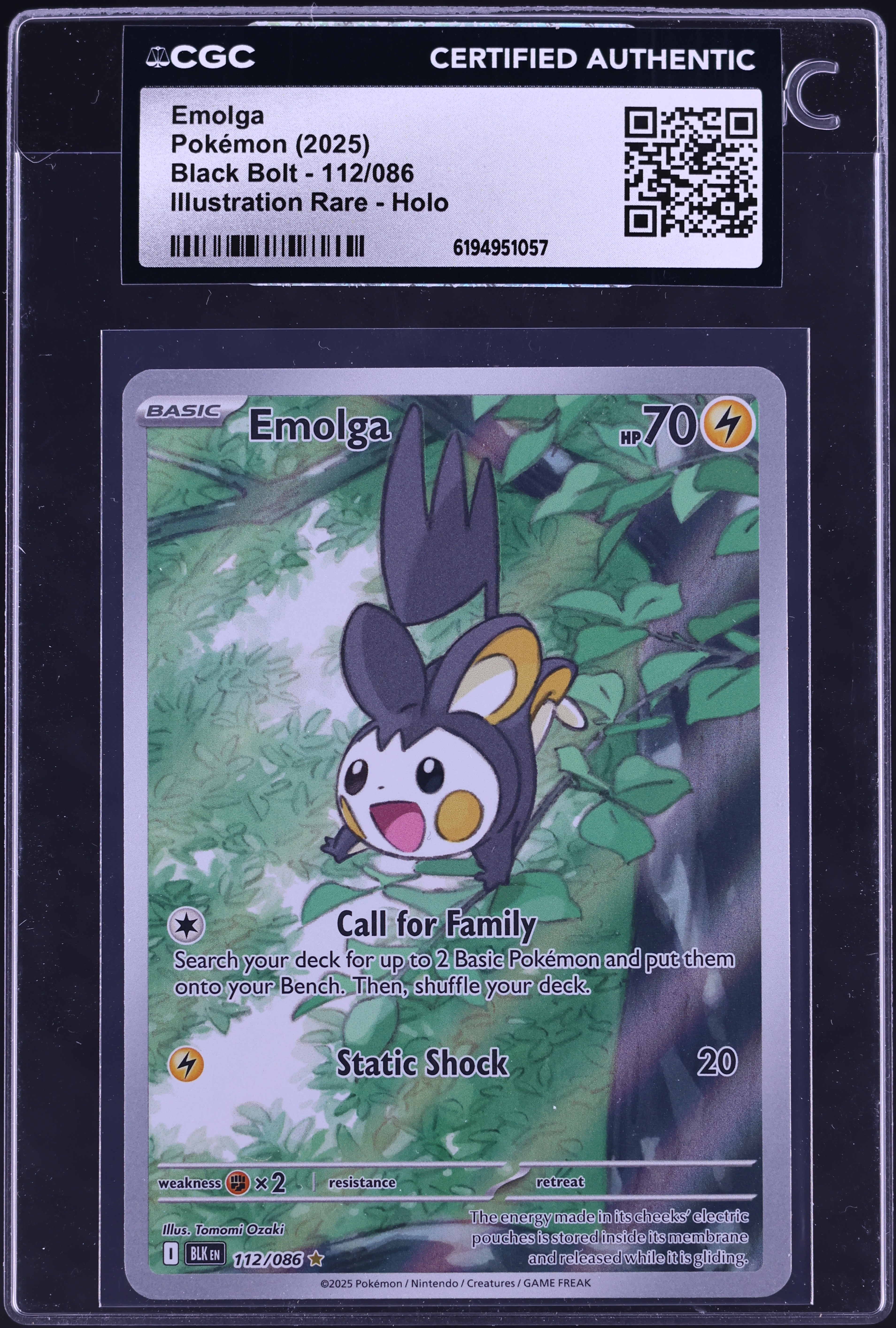 2025 Pokemon Scarlet & Violet Black Bolt IR Emolga #112 CGC AUTH