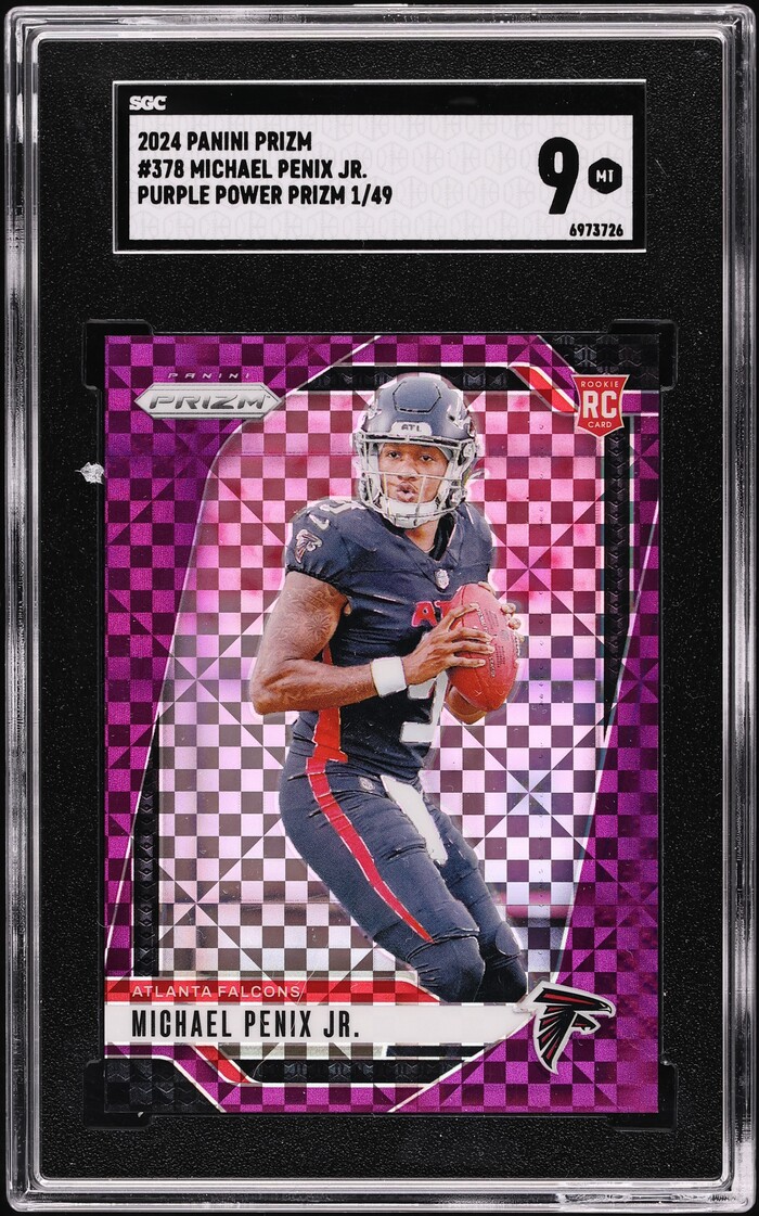 2024 Panini Prizm Purple Power Michael Penix Jr. ROOKIE 1/49 #378 SGC 9 MINT