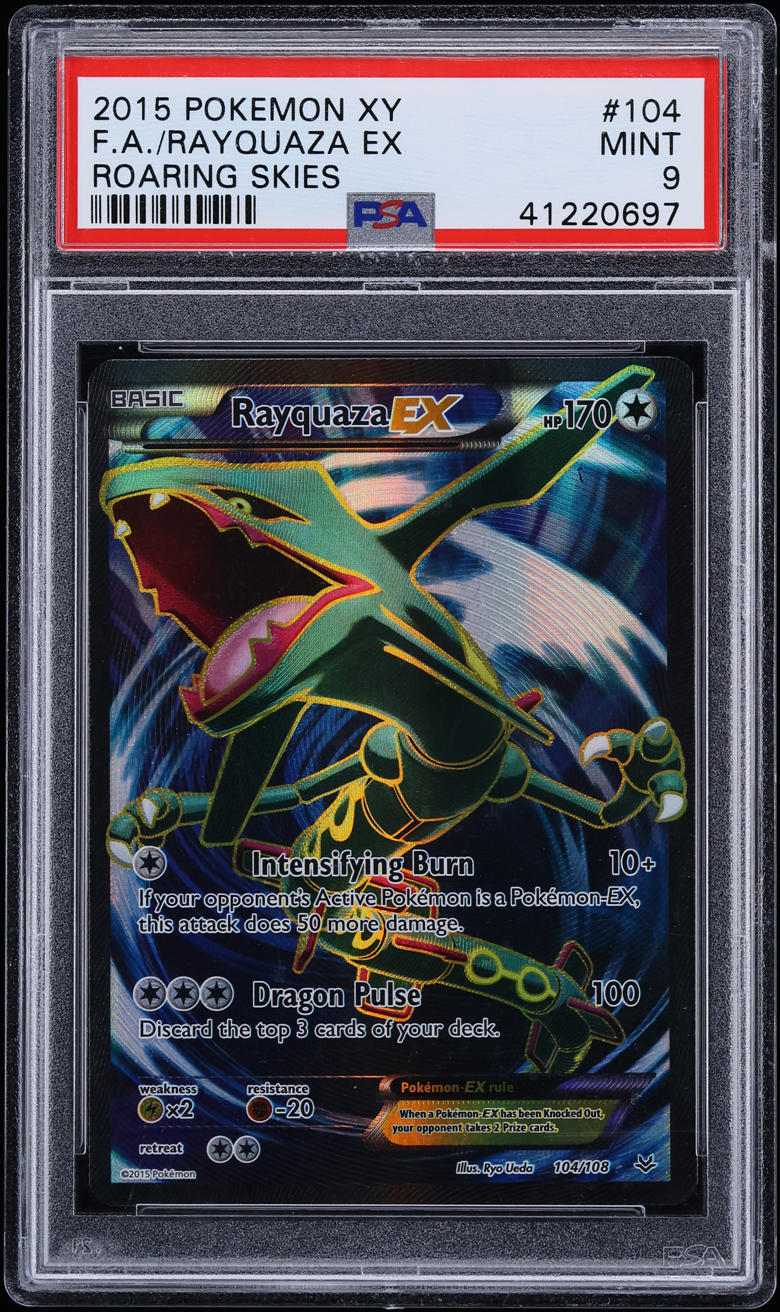 2015 Pokemon XY Roaring Skies Full Art Rayquaza EX #104 PSA 9 MINT