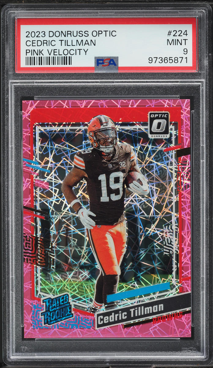 2023 Donruss Optic Pink Velocity Cedric Tillman ROOKIE /79 #224 PSA 9 MINT