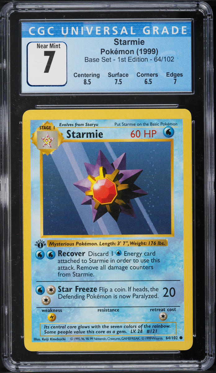 1999 Pokemon Base Set Shadowless 1st Edition Starmie #64 CGC 7 NRMT