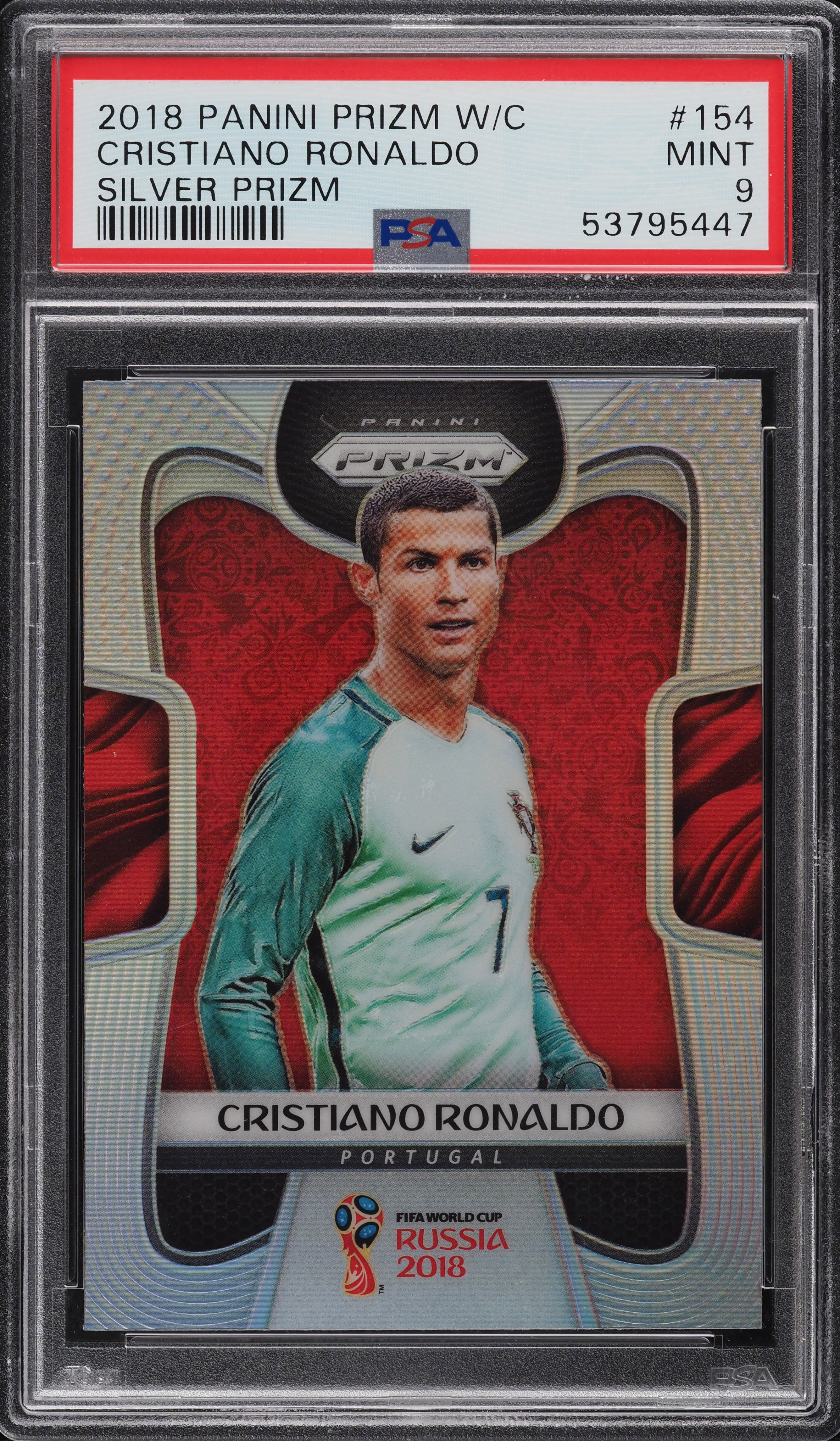 2018 Panini Prizm World Cup Silver Prizms Cristiano Ronaldo #154 PSA 9 MINT