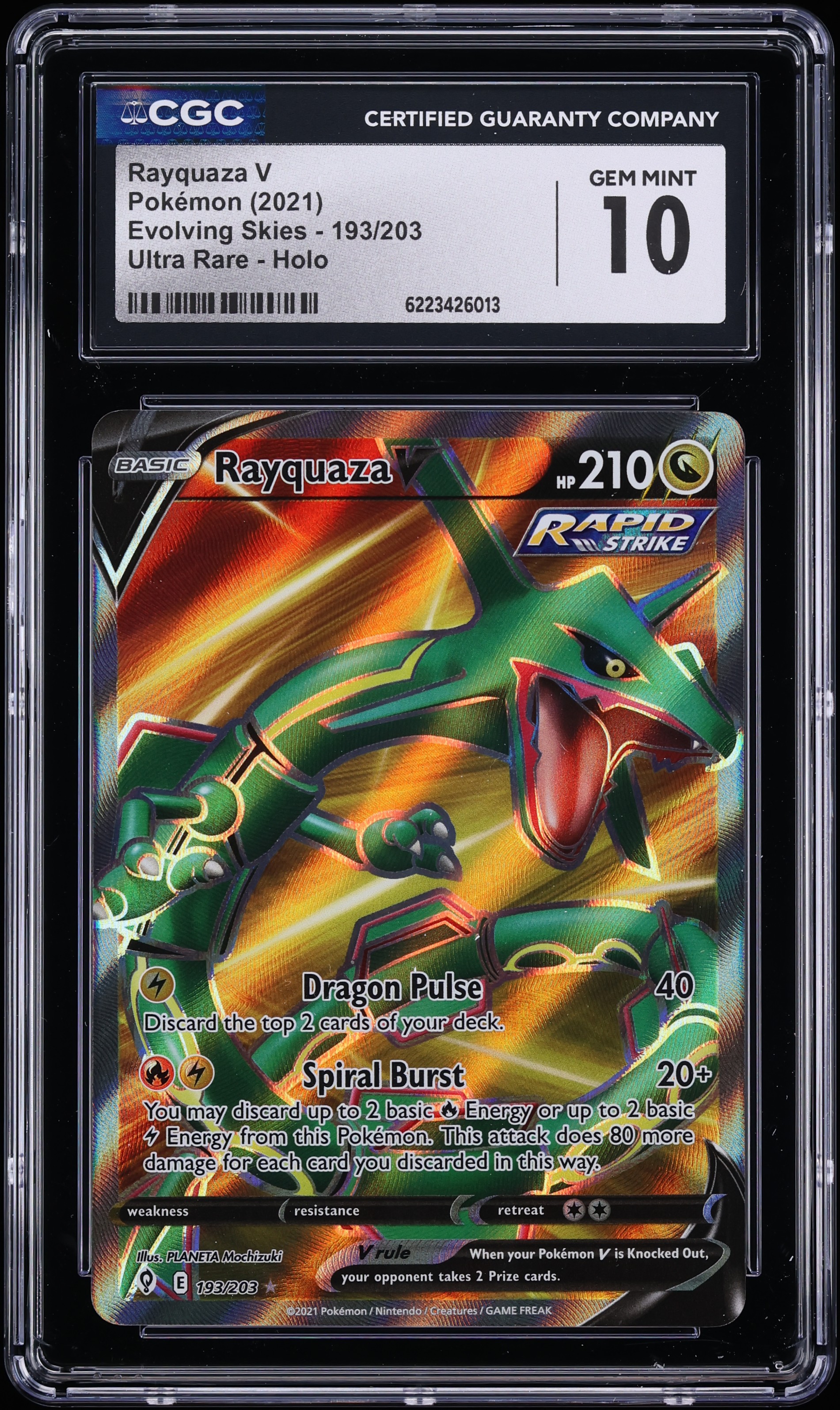 2021 Pokemon Sword & Shield Evolving Skies Full Art Rayquaza V #193 CGC 10 GEM MINT