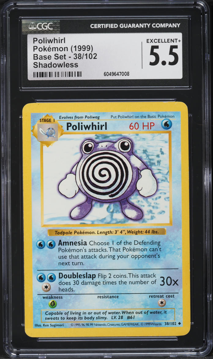 1999 Pokemon Base Set Shadowless Poliwhirl #38 CGC 5.5 EX+