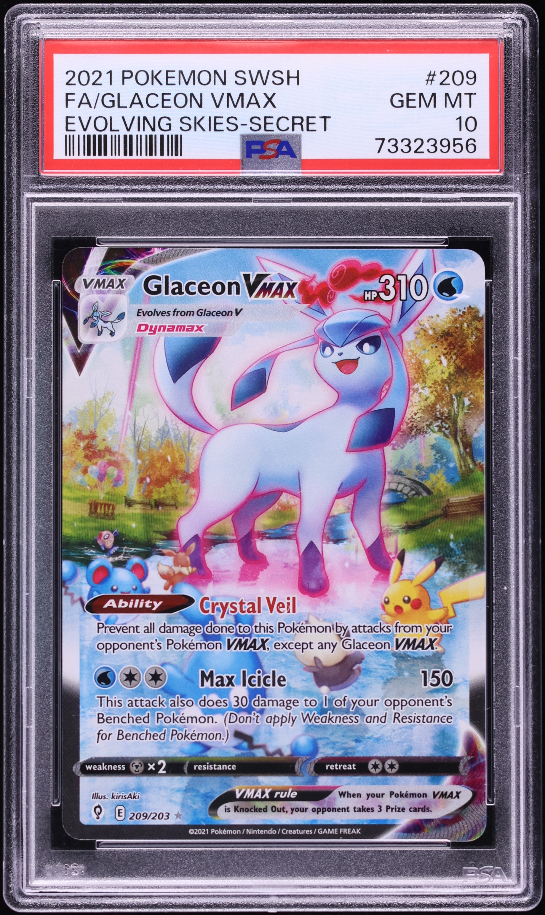 2021 Pokemon Sword & Shield Evolving Skies Alt Art Glaceon VMAX #209 PSA 10 GEM MINT