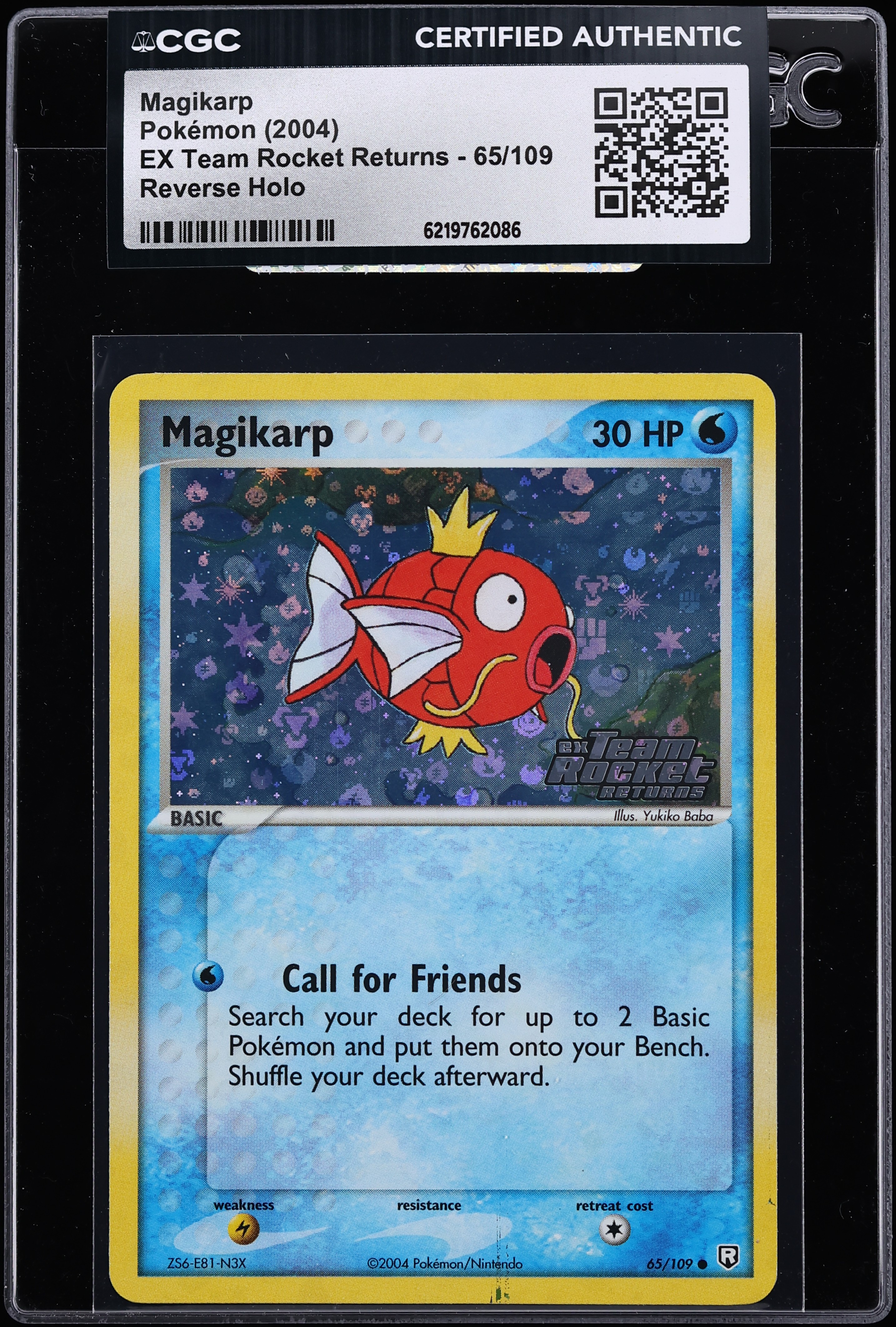 2004 Pokemon EX Team Rocket Returns Reverse Holo Magikarp #65 CGC AUTH