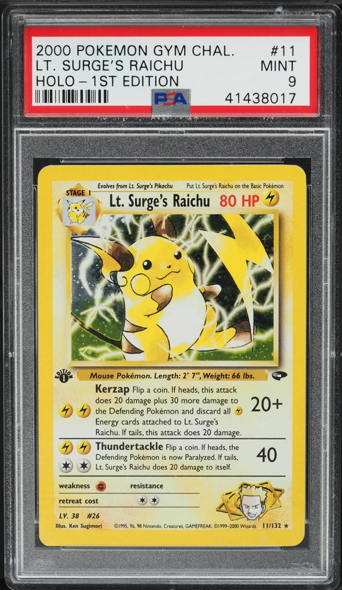 2000 Pokemon Gym Challenge 1st Edition Holo Lt. Surge's Raichu #11 PSA 9 MINT