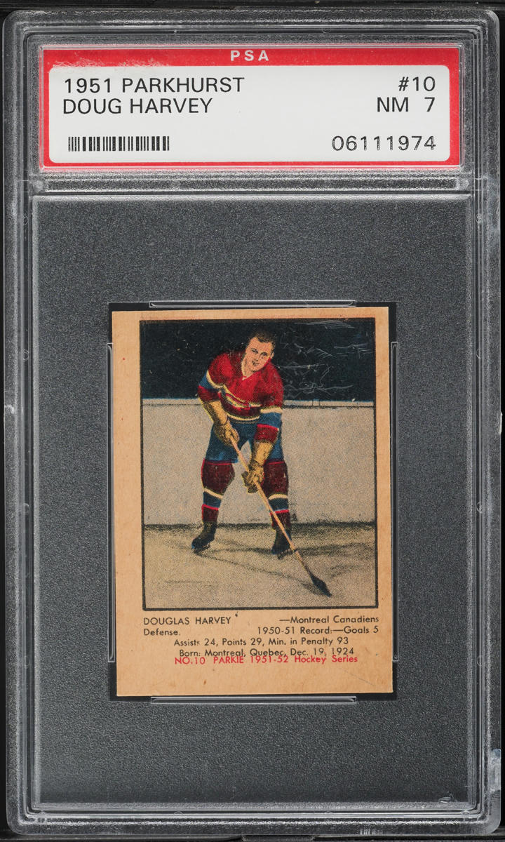 1951 Parkhurst Doug Harvey ROOKIE #10 PSA 7 NRMT
