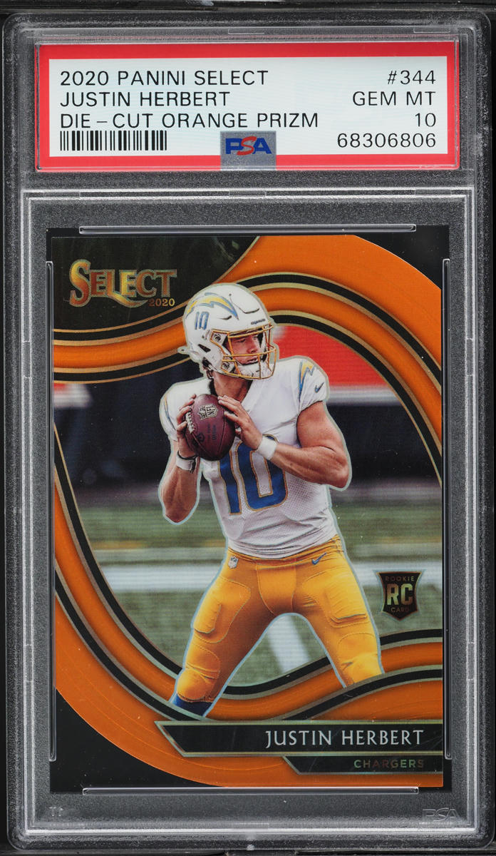 2020 Select Field Level Orange Prizm Die-Cut Justin Herbert ROOKIE #344 PSA 10