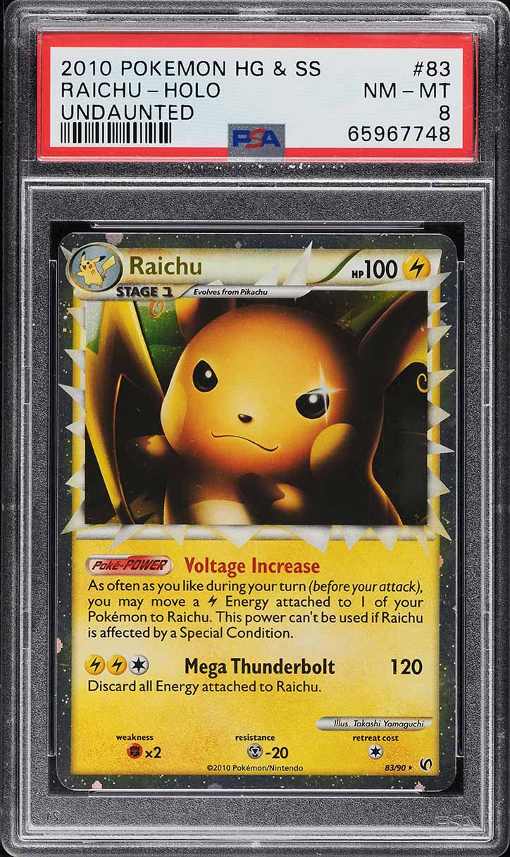 2010 Pokemon HeartGold & SoulSilver Undaunted Prime Raichu #83 PSA 8 NM-MT