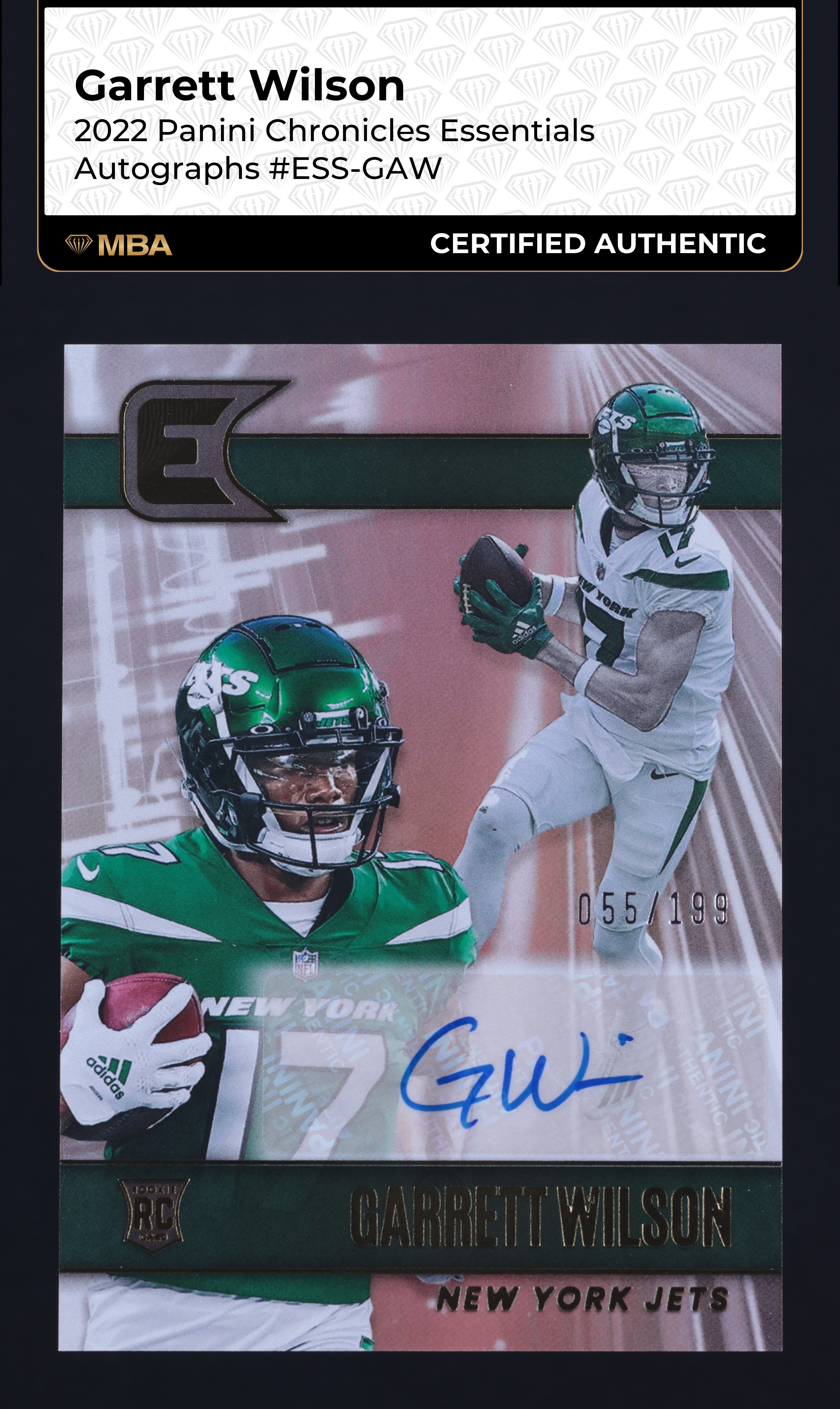 2022 Panini Chronicles Essentials Garrett Wilson ROOKIE AUTO /199 MBA AUTH