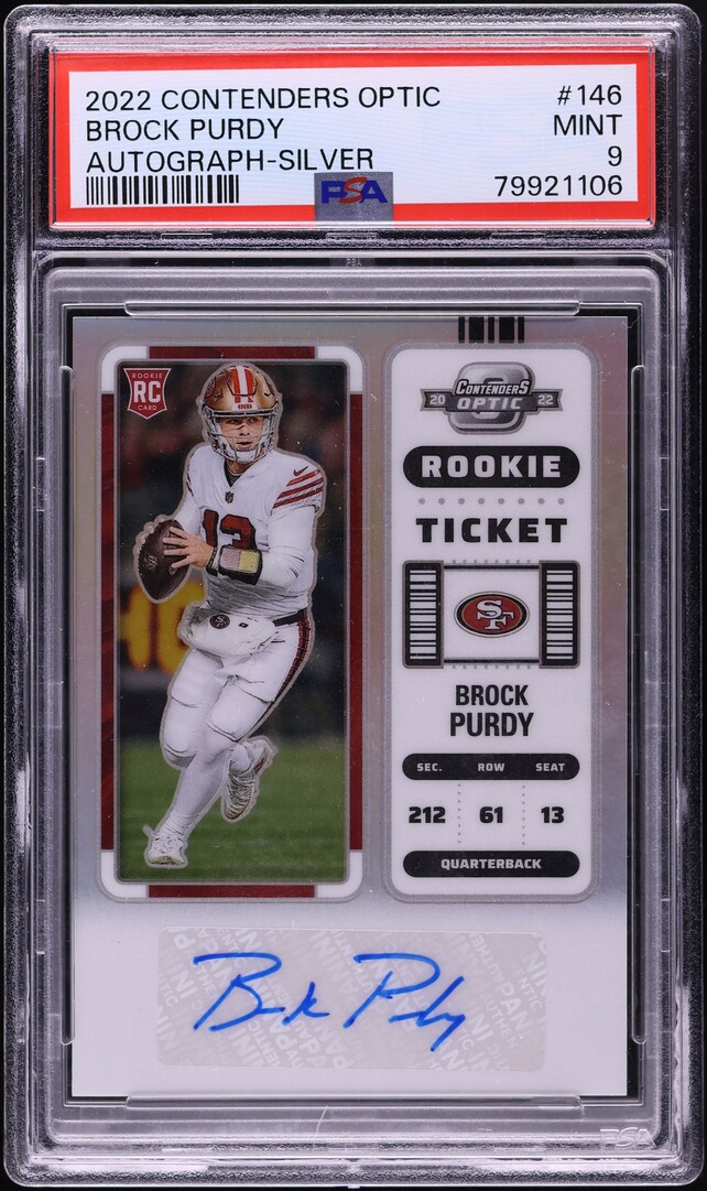 2022 Panini Contenders Optic Silver Brock Purdy ROOKIE AUTO #146 PSA 9 MINT