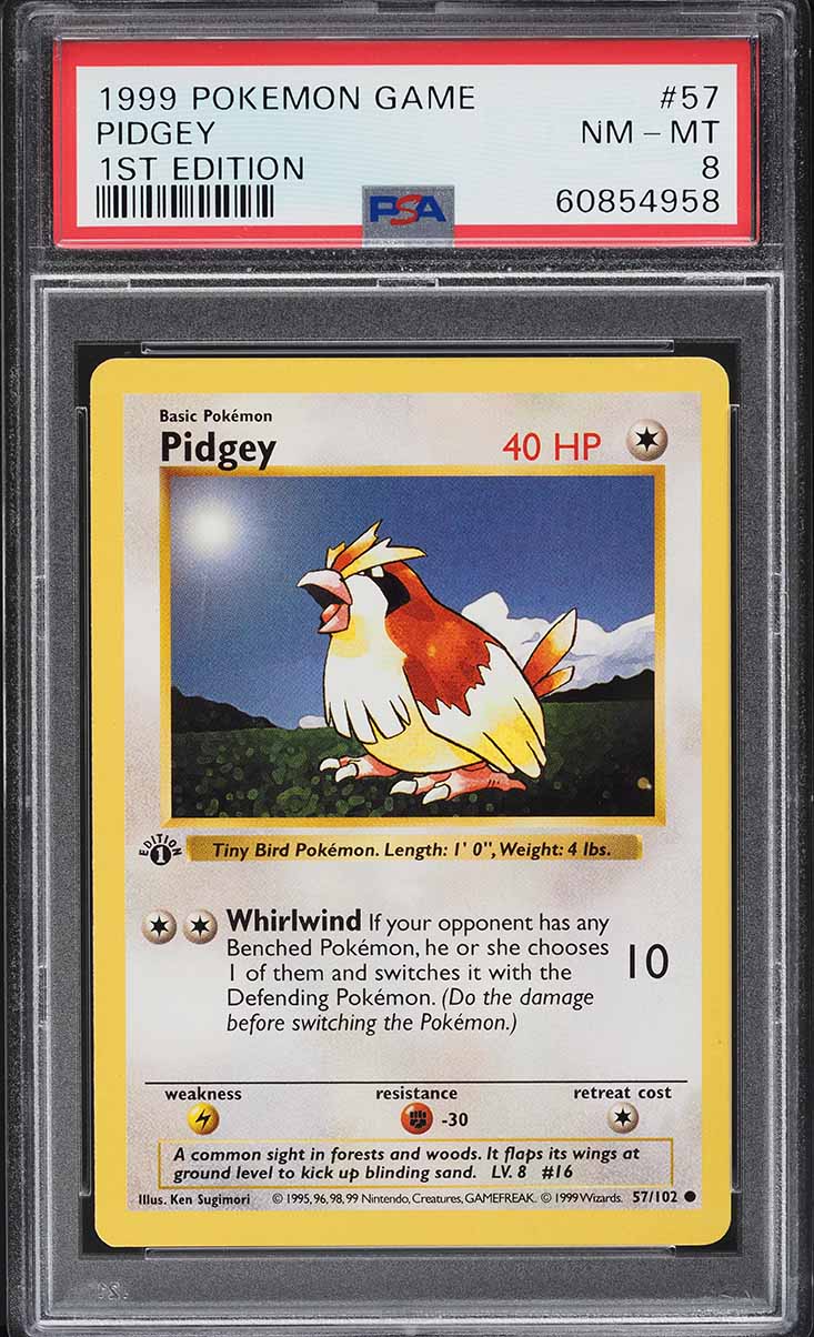 1999 Pokemon Base Set Shadowless 1st Edition Pidgey #57 PSA 8 NM-MT