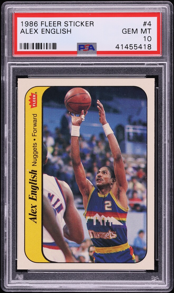 1986 Fleer Sticker Alex English #4 PSA 10 GEM MINT