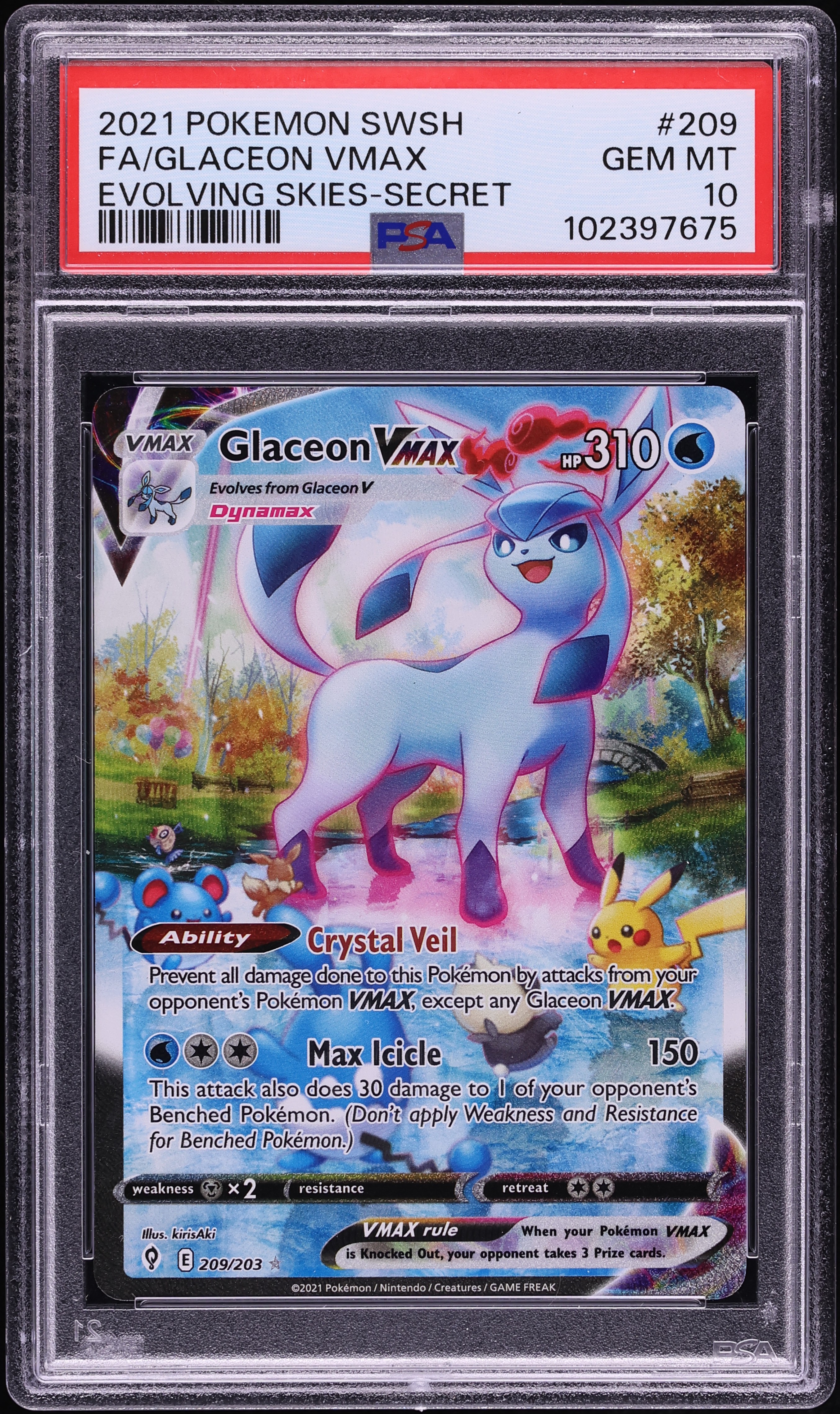 2021 Pokemon Sword & Shield Evolving Skies Alt Art Glaceon VMAX #209 PSA 10 GEM MINT
