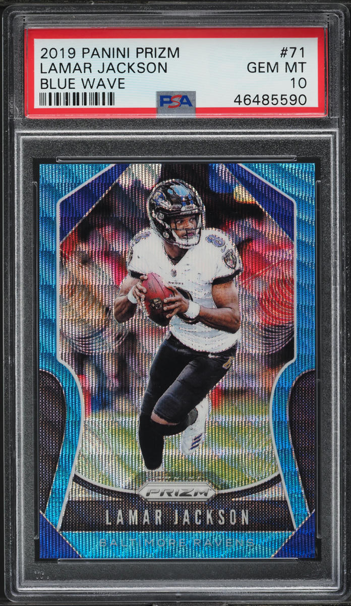 2019 Panini Prizm Blue Wave Lamar Jackson /199 #71 PSA 10 GEM MINT