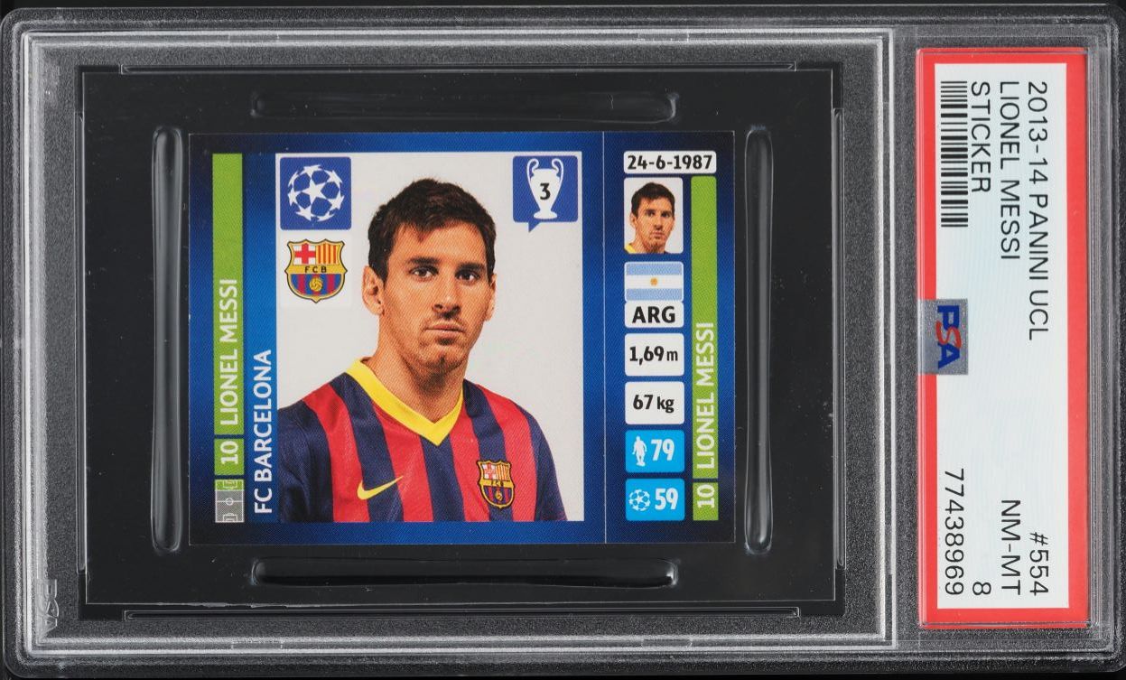 2013 Panini UEFA Champions League Stickers Lionel Messi #554 PSA 8 NM-MT