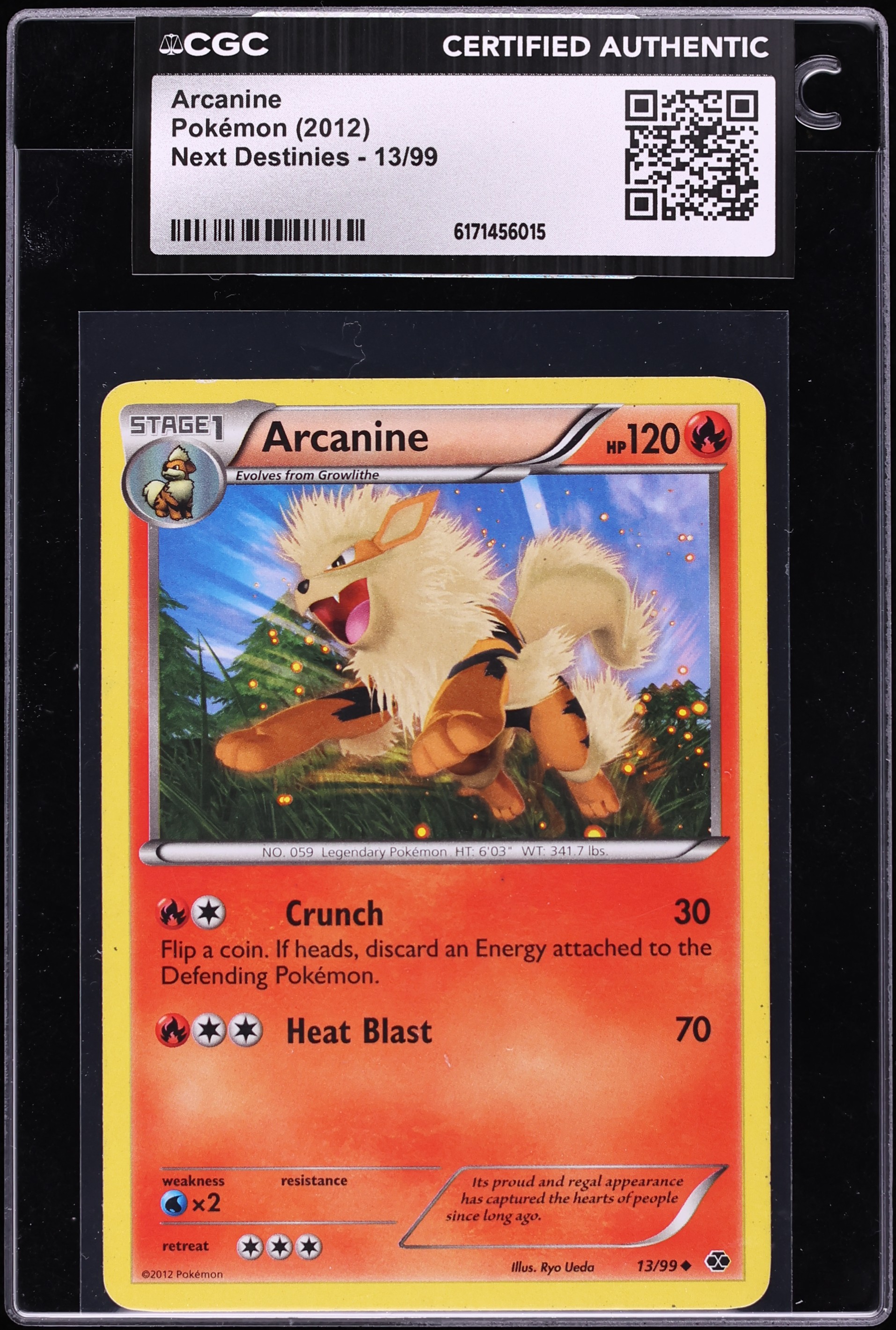2012 Pokemon Black & White Next Destinies Arcanine #13 CGC AUTH