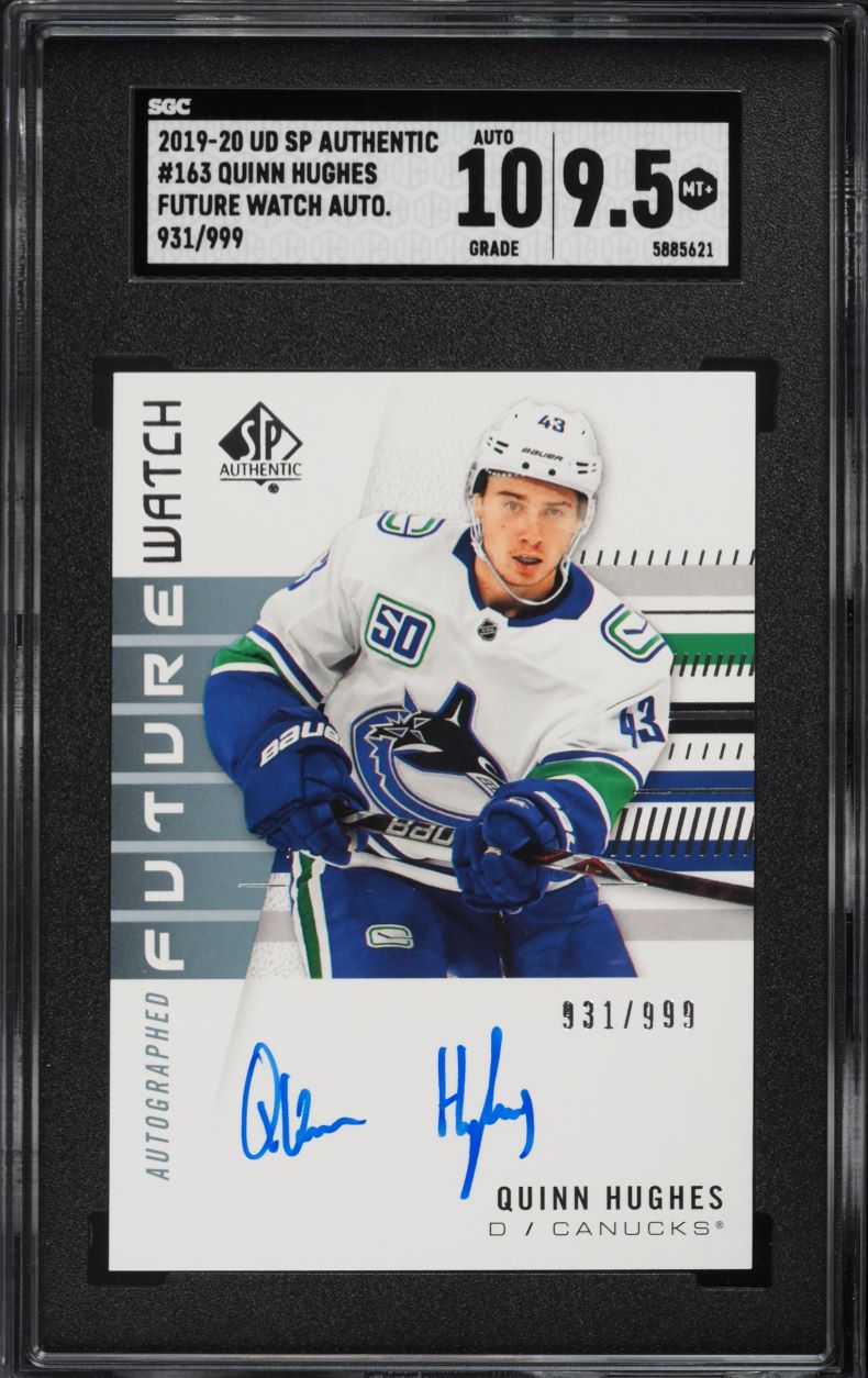 2019 SP Authentic Quinn Hughes ROOKIE AUTO /999 #163 SGC 9.5 MINT+