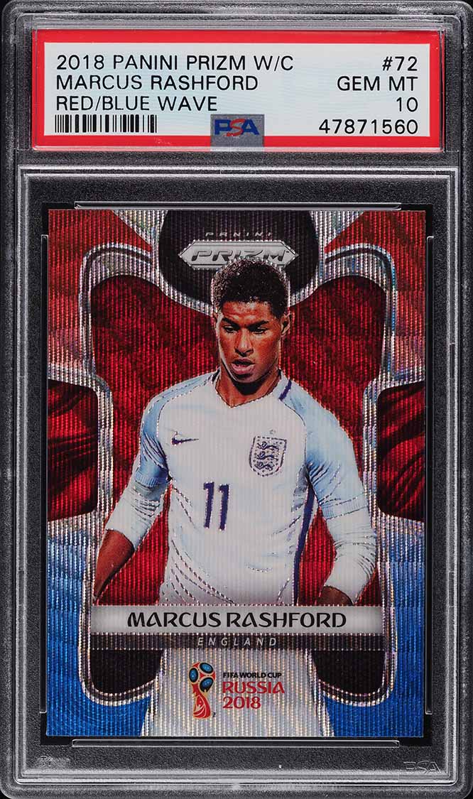 2018 Panini Prizm World Cup Red Blue Wave Marcus Rashford #72 PSA 10 GEM MINT