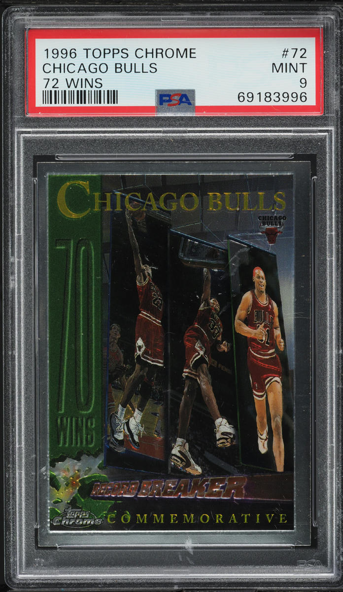 1996 Topps Chrome 72 Wins Chicago Bulls w/ Michael Jordan #72 PSA 9 MINT