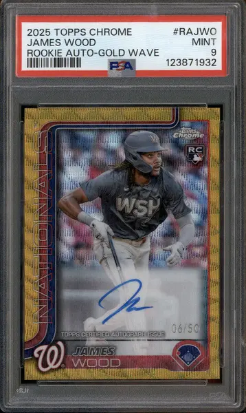 2025 Topps Chrome Rookie Auto Gold Wave #RAJWO James Wood RC /50 PSA 9