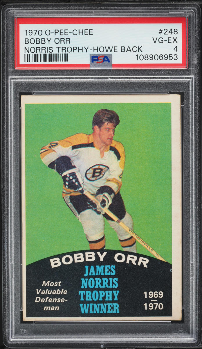1970 O-Pee-Chee Hockey Bobby Orr NORRIS TROPHY, HOWE BACK #248 PSA 4 VGEX