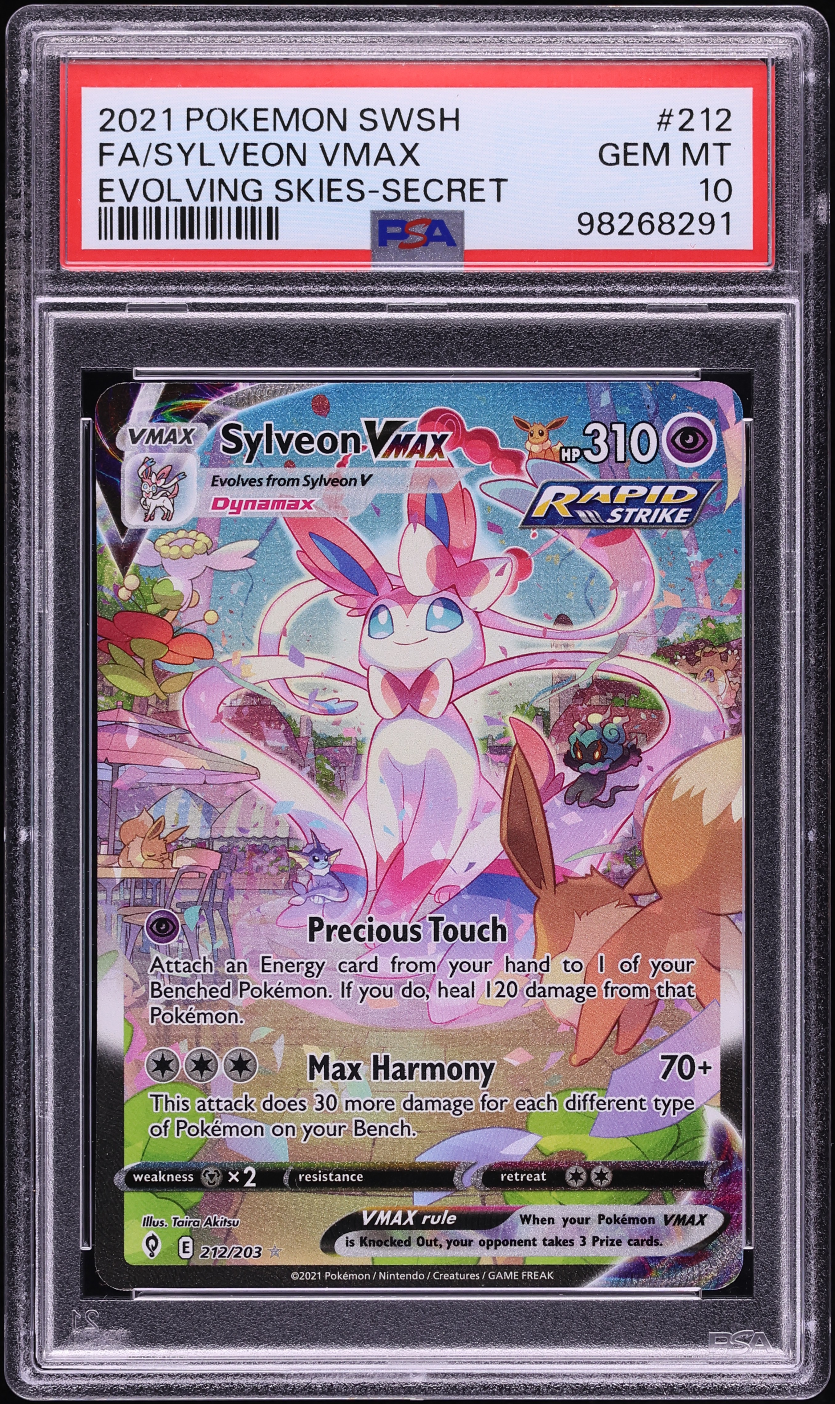 2021 Pokemon Sword & Shield Evolving Skies Full Art Sylveon VMAX #212 PSA 10 GEM MINT