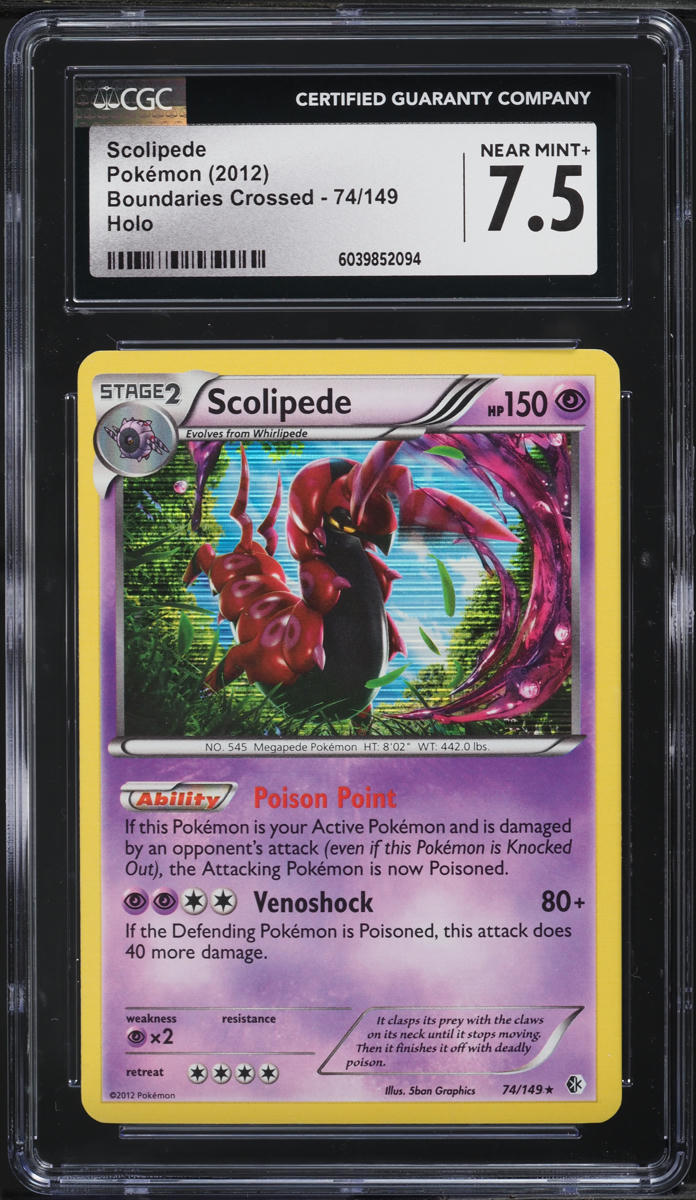 2012 Pokemon Boundaries Crossed Holo Scolipede #74 CGC 7.5 NRMT+
