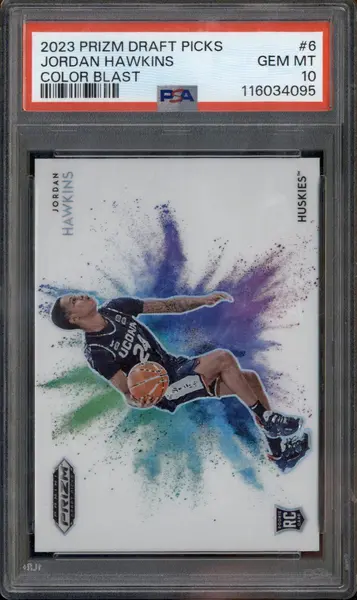 2023-24 Panini Prizm Draft Picks Color Blast SSP #6 Jordan Hawkins RC PSA 10