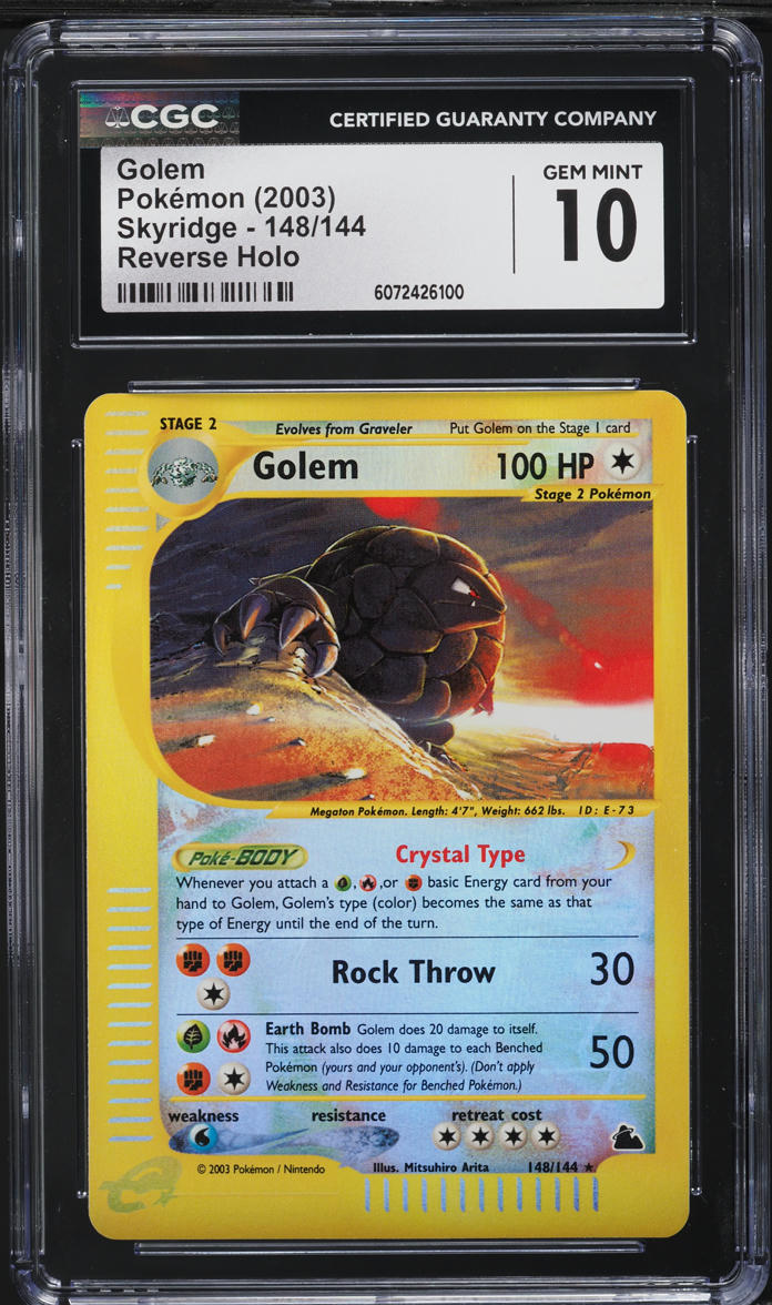 2003 Pokemon Skyridge Reverse Holo Crystal Golem #148 CGC 10 GEM MINT