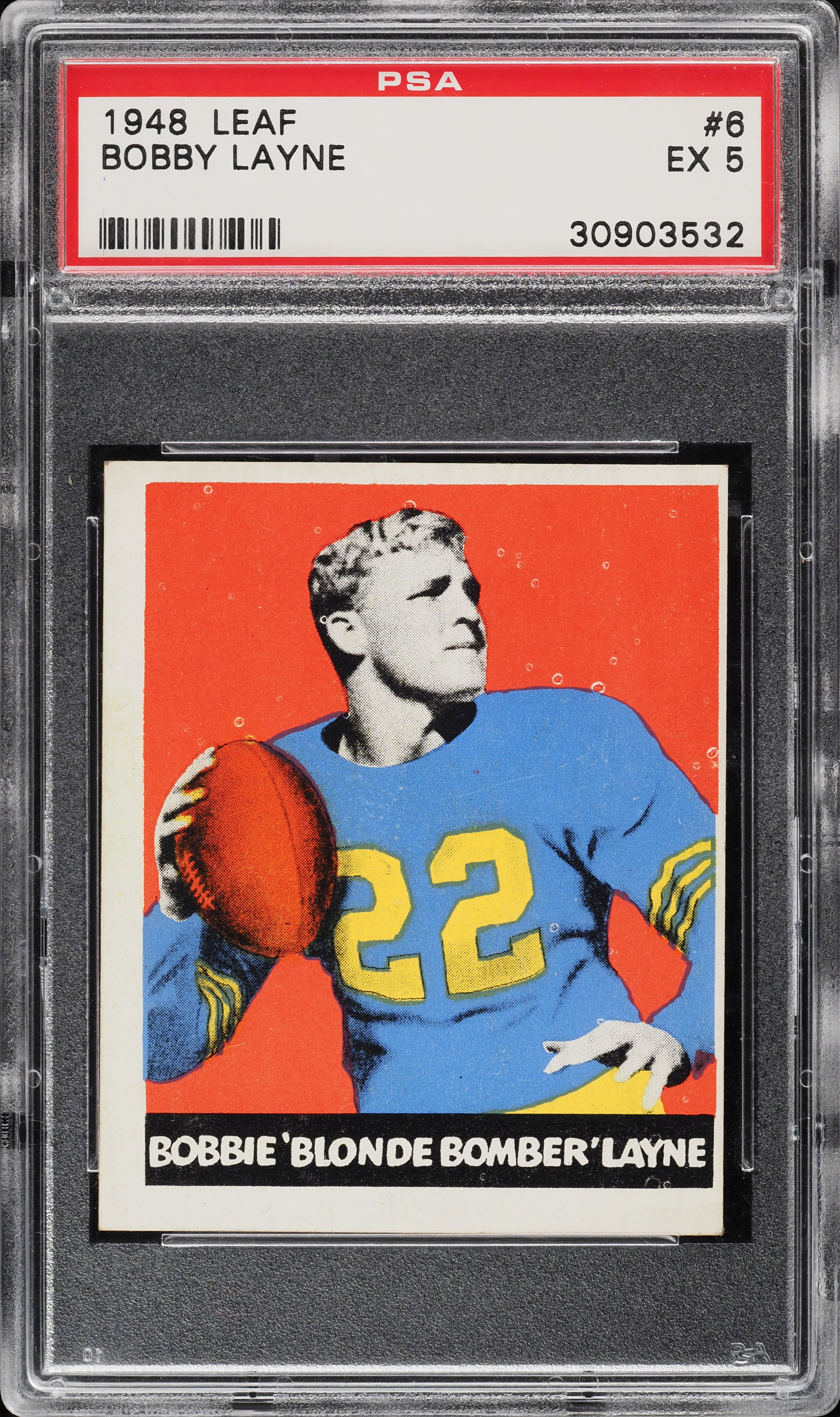 1948 Leaf Football Bobby Layne ROOKIE #6 PSA 5 EX