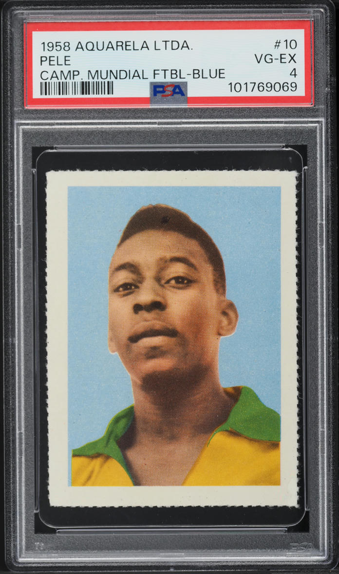 1958 Editora Aquarela Pele ROOKIE, MUNDIAL FUTBOL BLUE NUMBER #10 PSA 4 VGEX