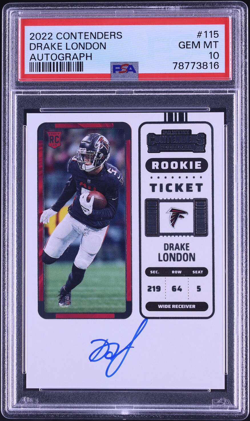 2022 Panini Contenders Drake London ROOKIE AUTO #115 PSA 10 GEM MINT