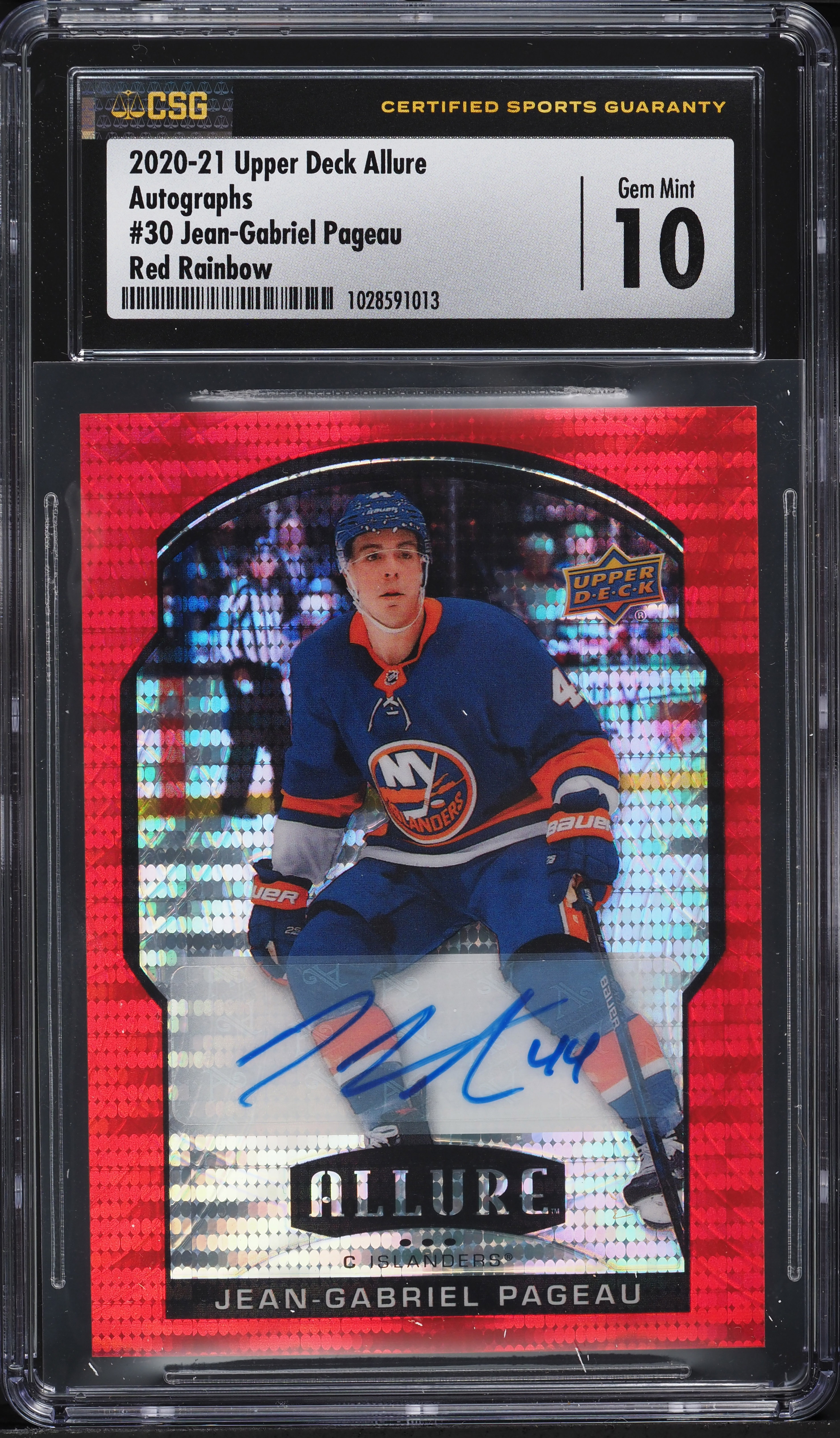 2020 Upper Deck Allure Red Rainbow Jean-Gabriel Pageau AUTO #30 CSG 10 GEM MINT