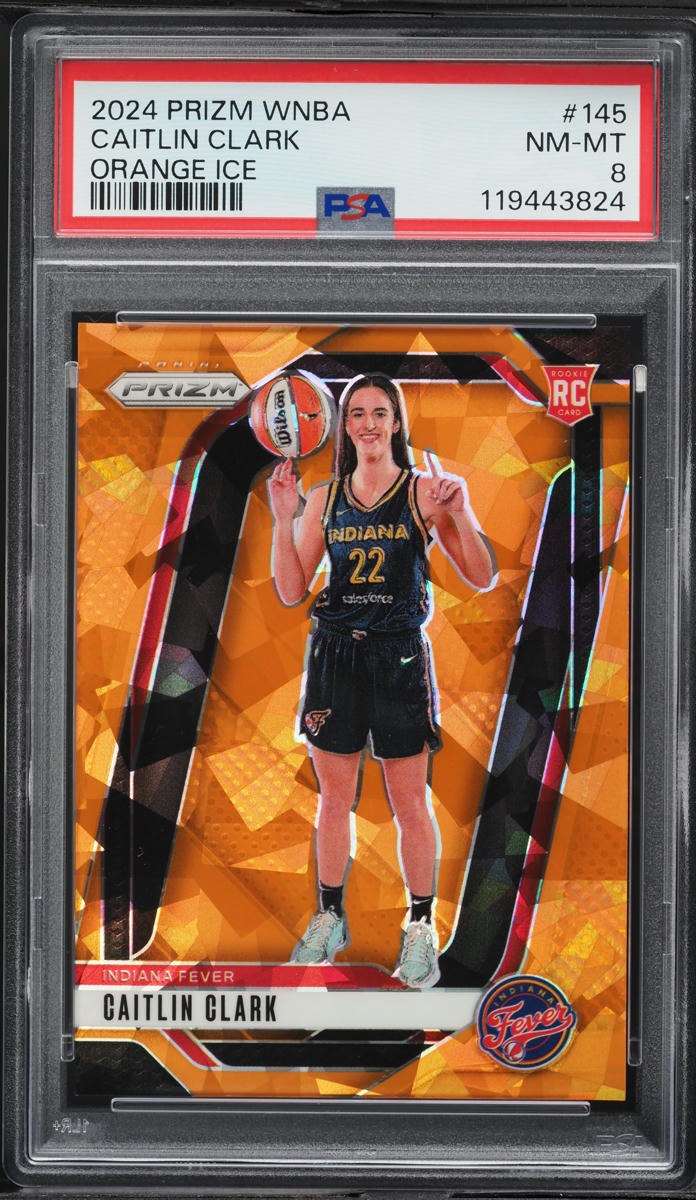 2024 Panini Prizm WNBA Orange Ice Caitlin Clark ROOKIE #145 PSA 8 NM-MT