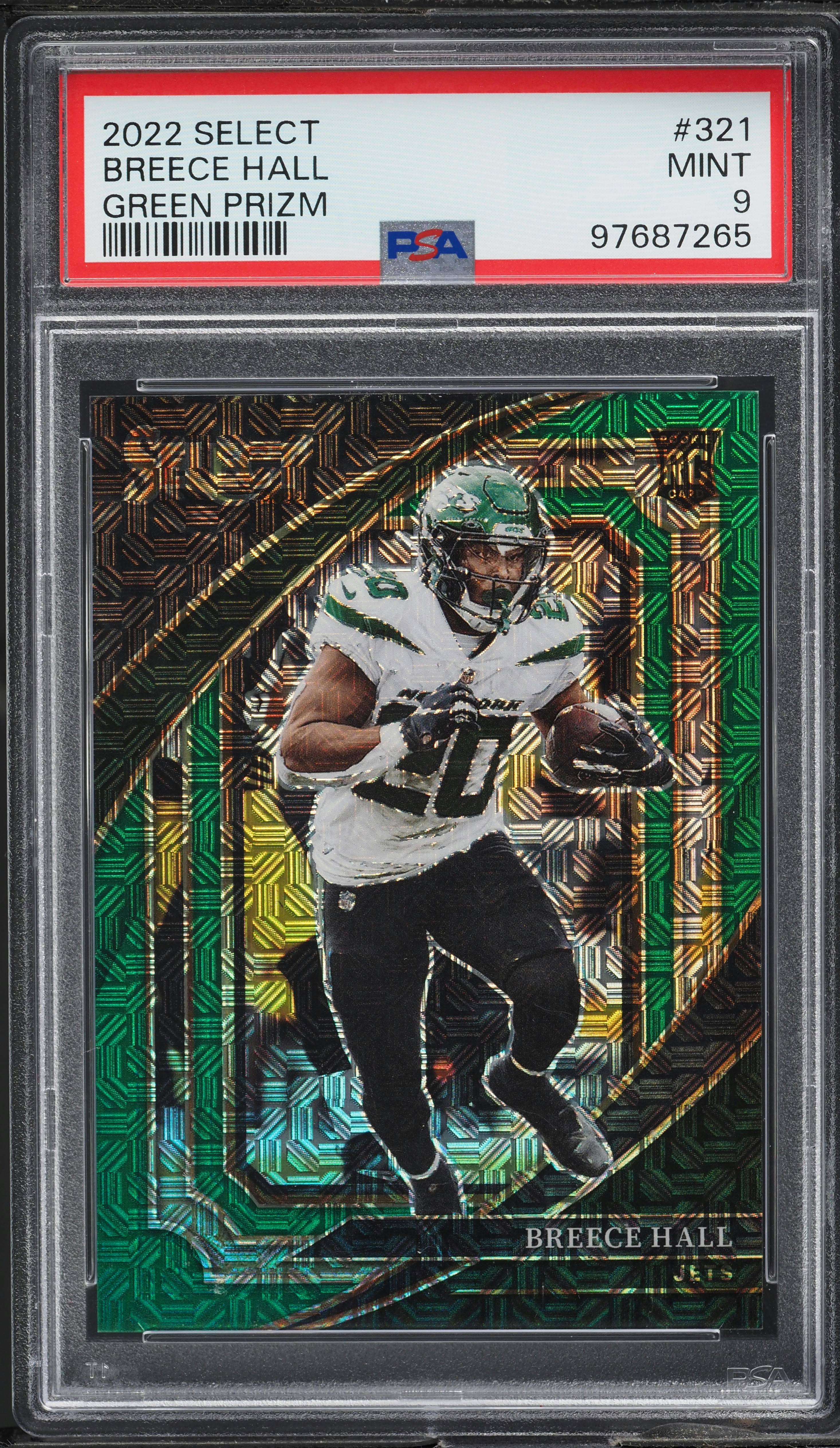 2022 Select Suite Level Green Prizm Breece Hall ROOKIE /5 #321 PSA 9 MINT